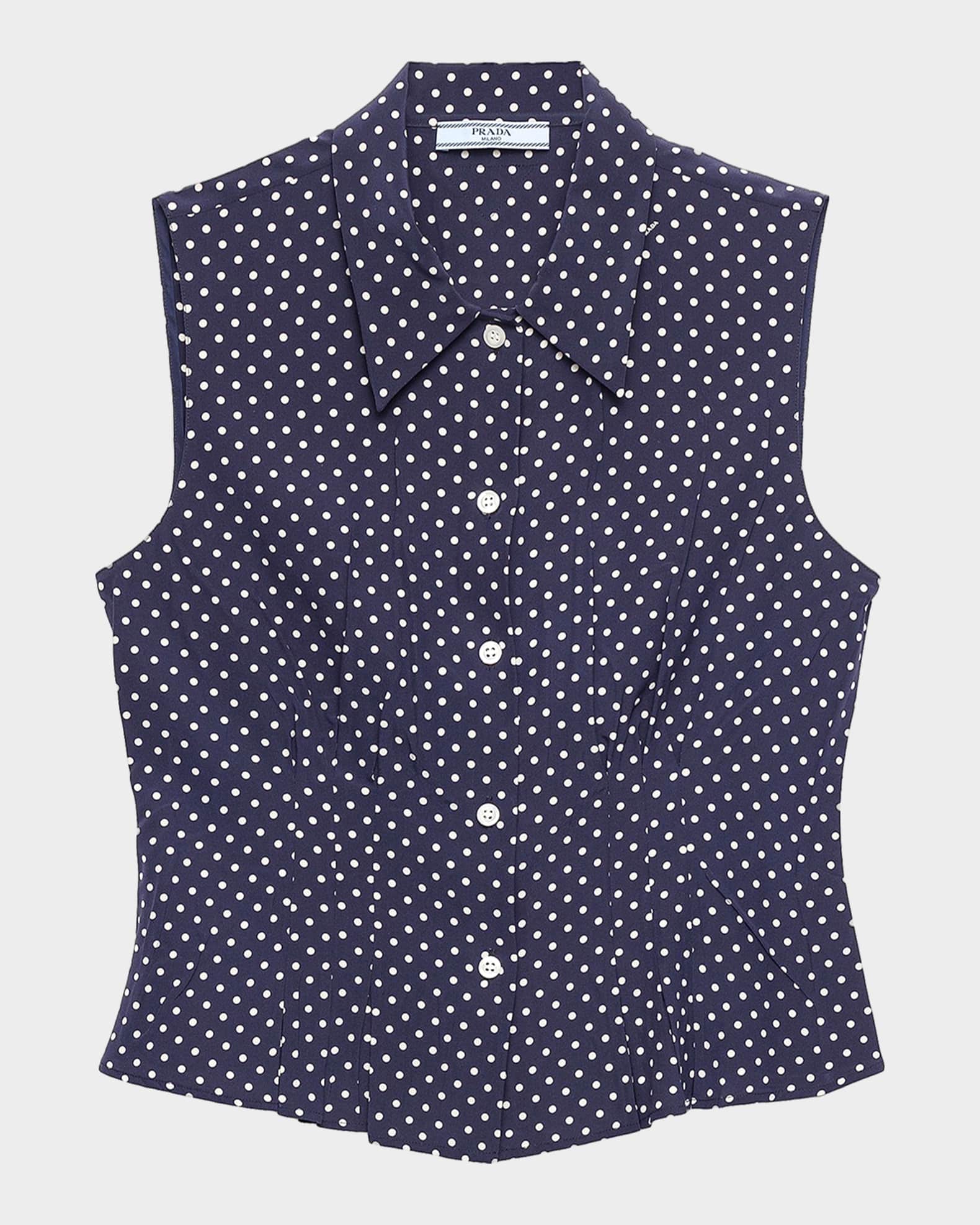 Prada Sleeveless Polka-Dot Marocain Silk Shirt | Neiman Marcus