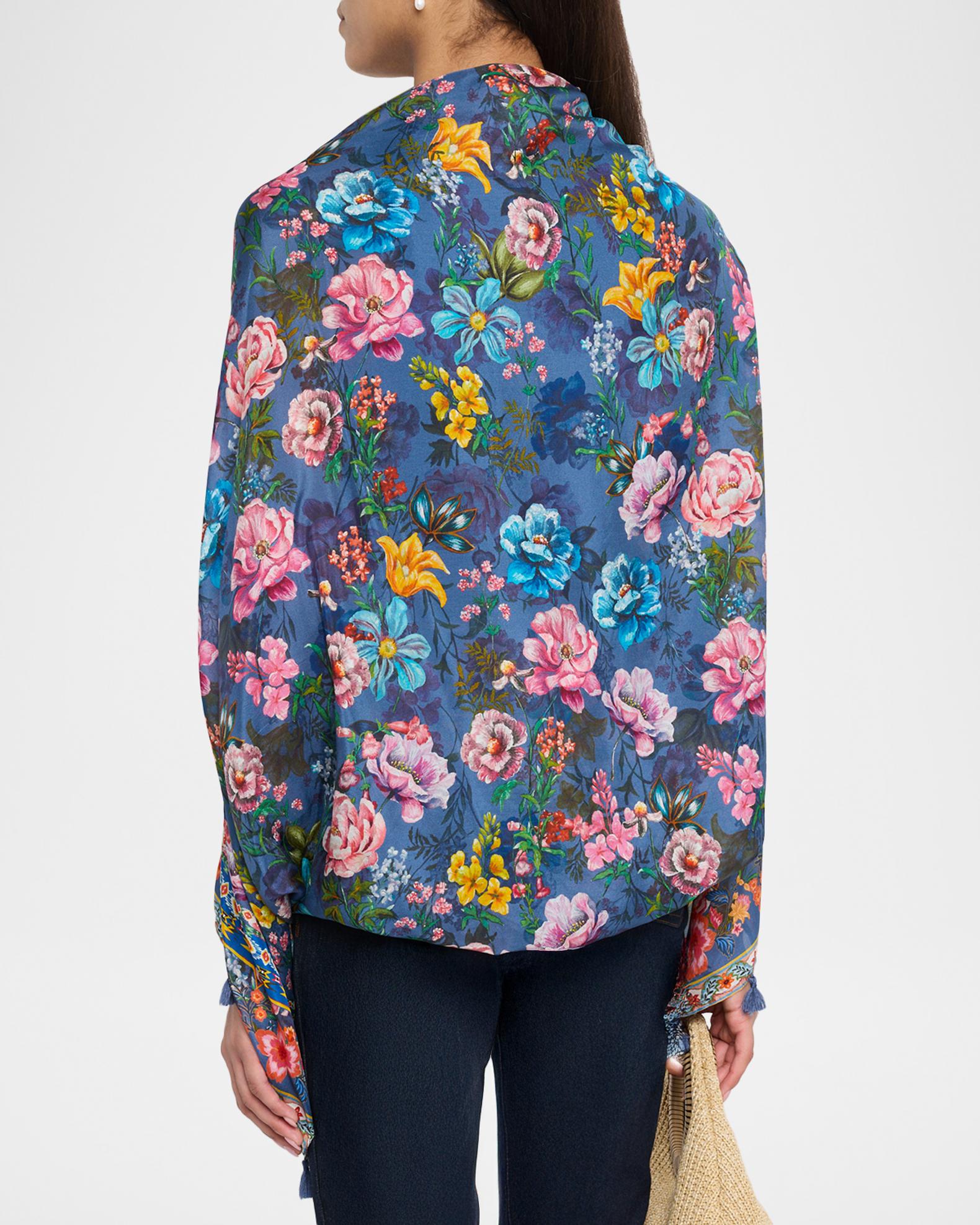 Johnny Was Ercilla Tasseled Floral-Print Silk Wrap Jacket | Neiman