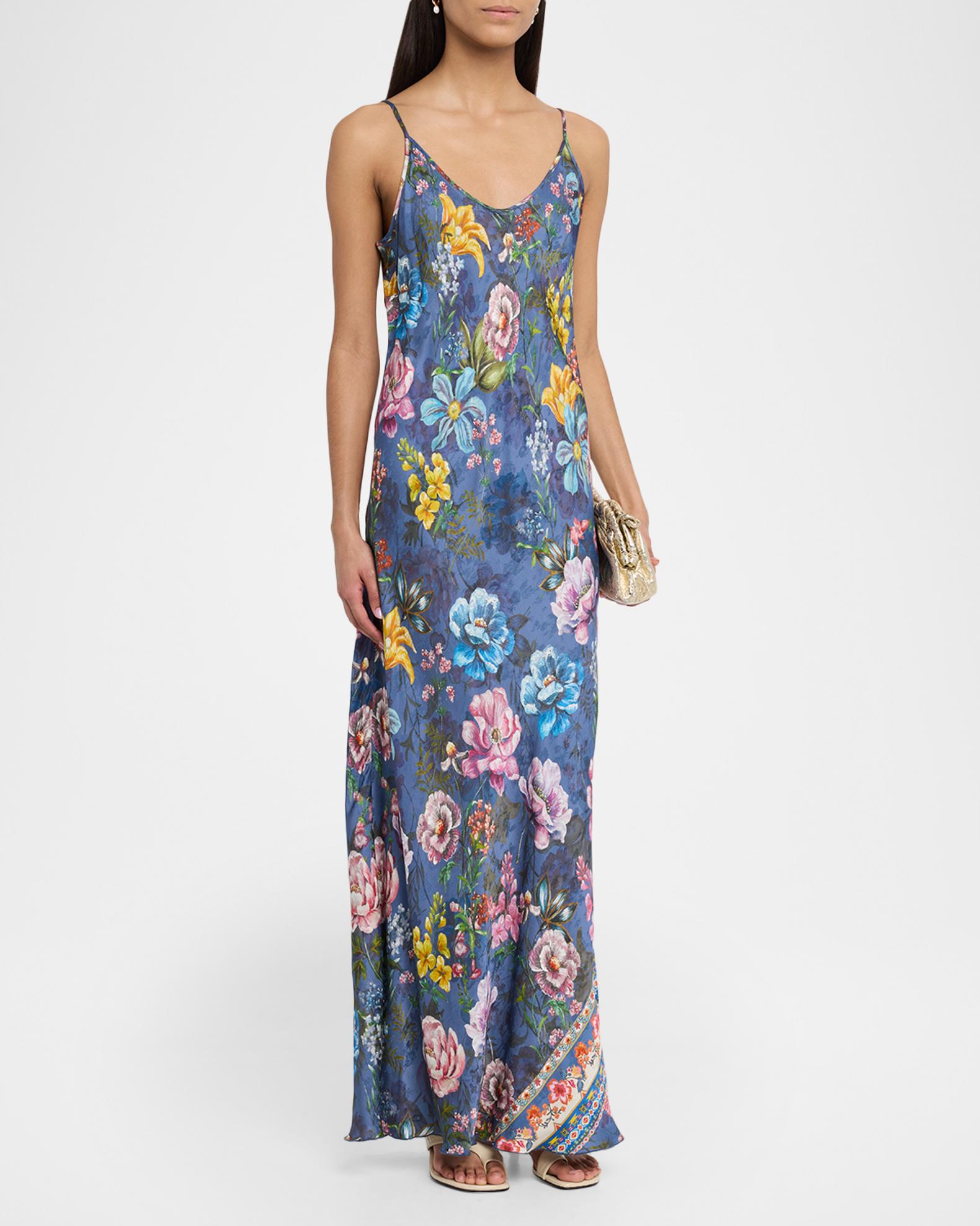 johnny was blue floral dress Women's Gigianna Slip in Blue, Size Small, Dry clean epos:womens_type:Dresses What is the original Color:Blue Jay Multi
