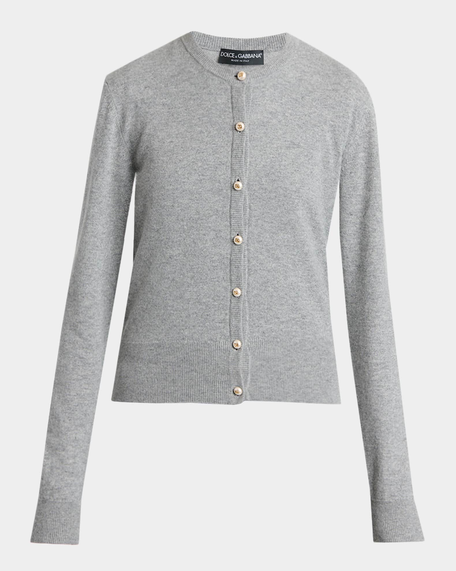 Dolce&Gabbana Pearly Button Cashmere Crewneck Cardigan | Neiman Marcus