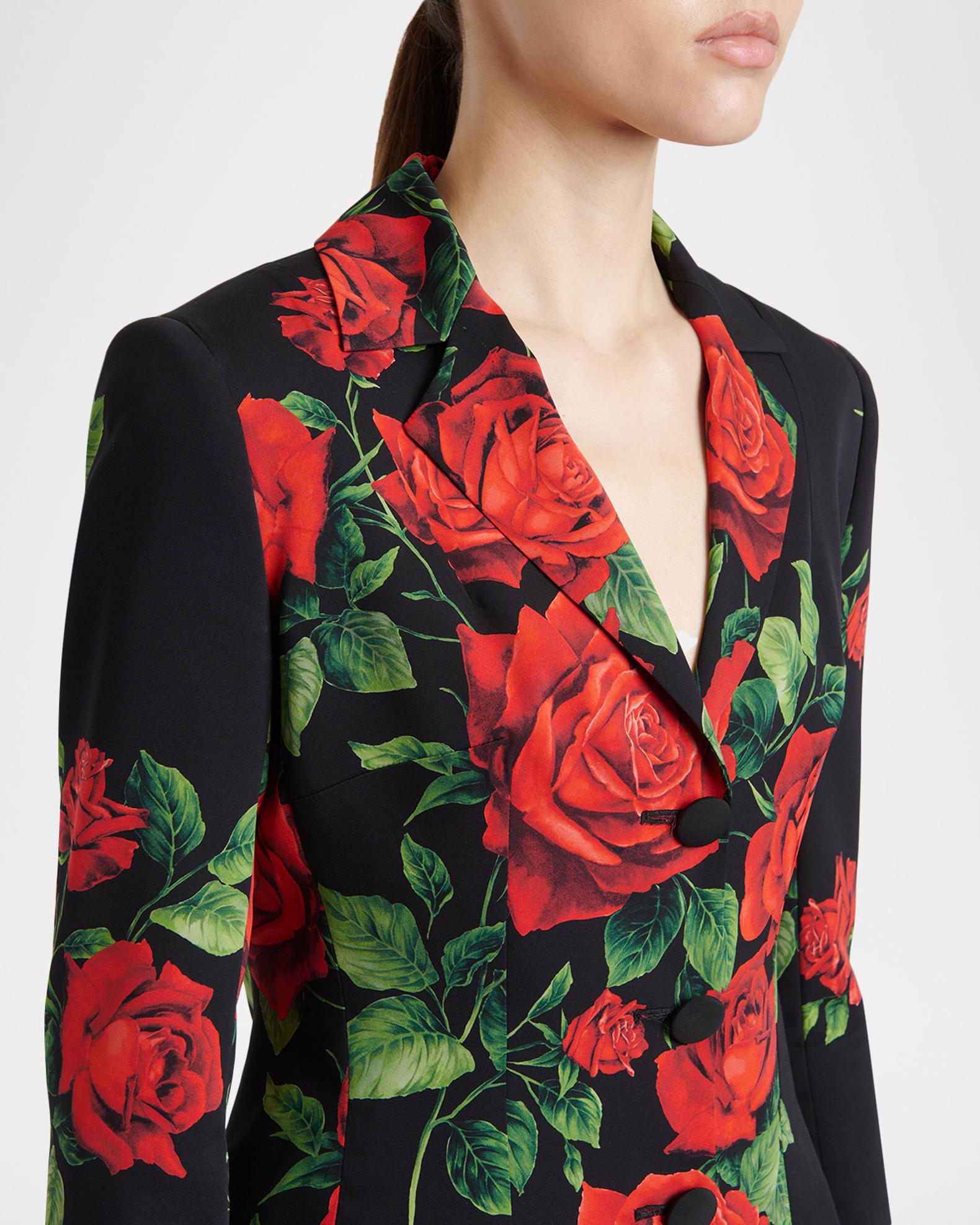 Dolce&Gabbana Rose-Print Silk Single-Breasted Jacket | Neiman Marcus