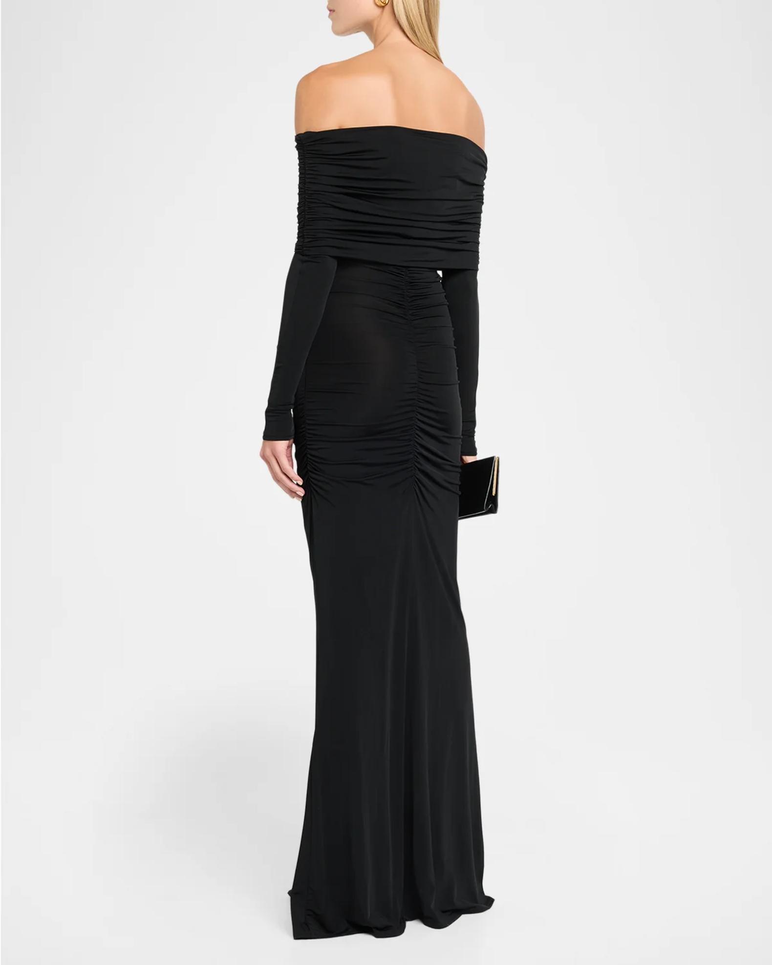 ruched jersey long dress LAPOINTE Off-The-Shoulder Long-Sleeve Maxi Karen millen