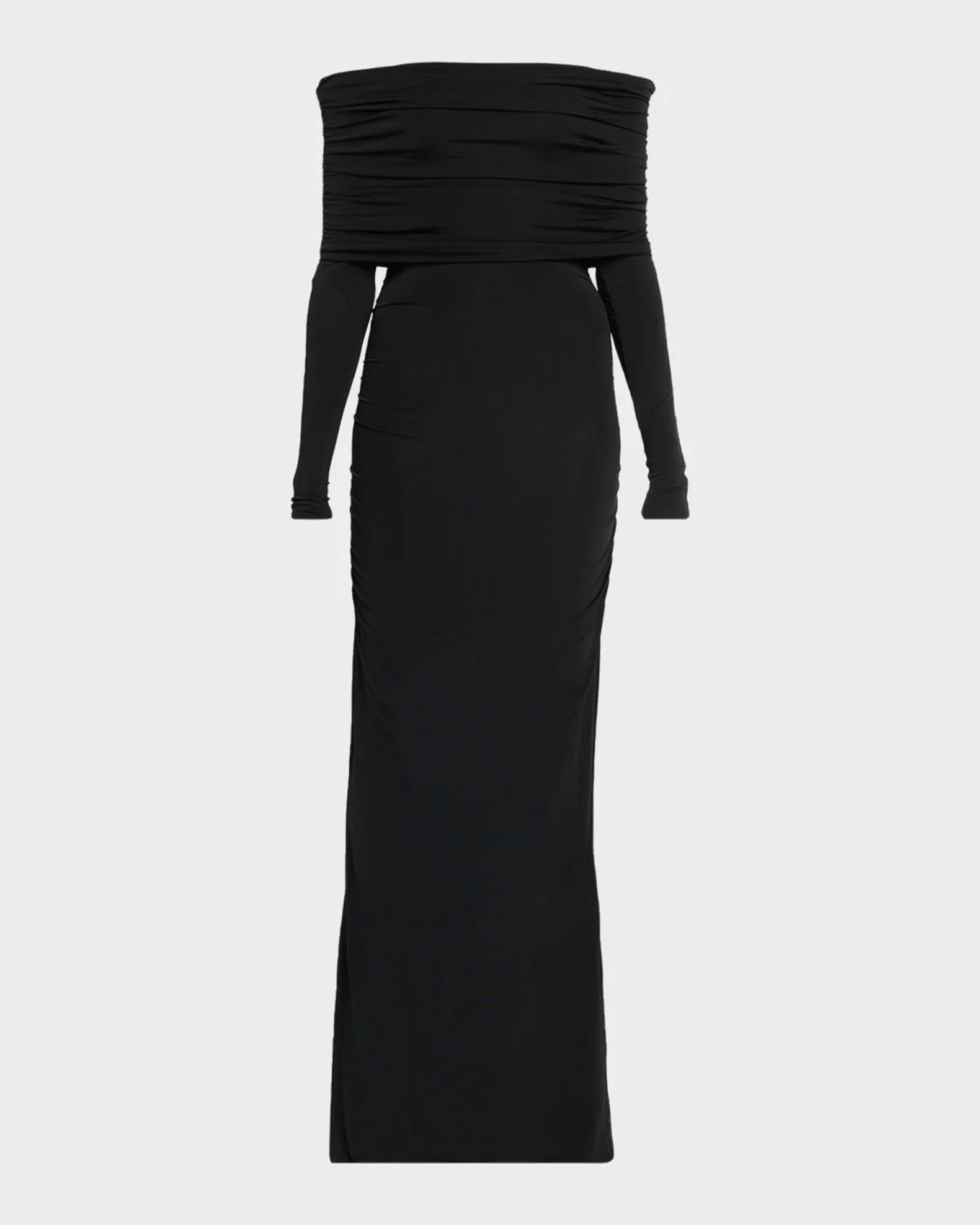 off shoulder jersey maxi dress LAPOINTE Off-The-Shoulder Column Gown - Black Pink