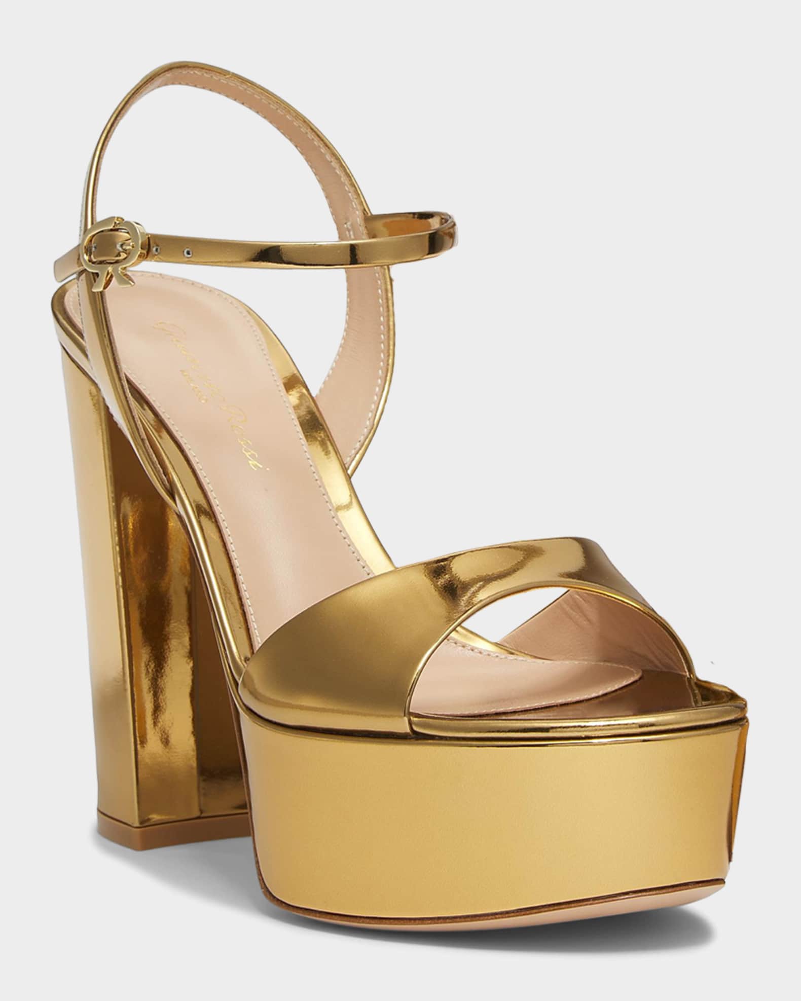 2025年購入【Gianvito Rossi】ゴールド フラットシューズ Gianvito Rossi 120MM Leather Platform Sandals | Neiman Marcus