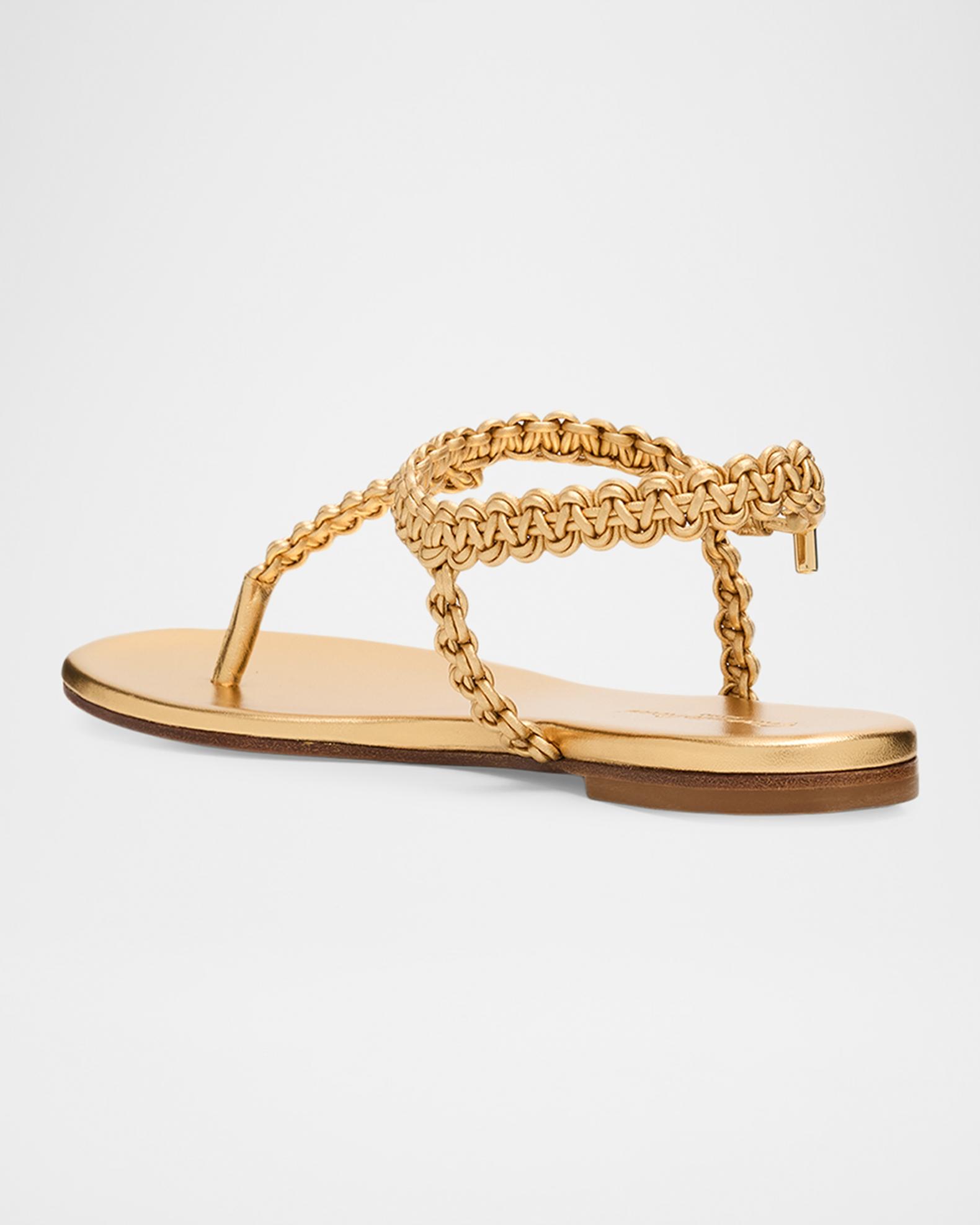 Gianvito Rossi Braided Metallic Leather Flat Thong Sandals | Neiman Marcus
