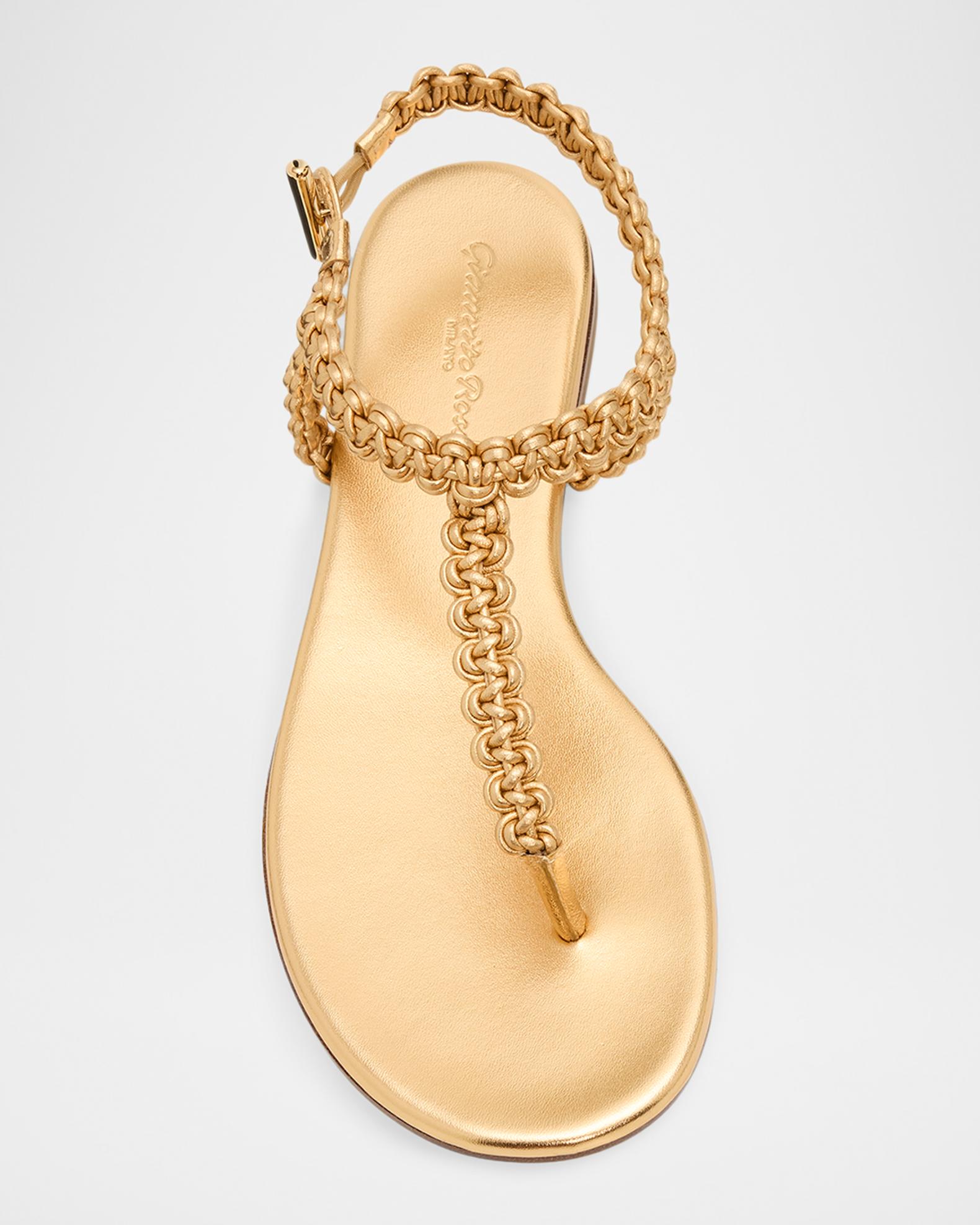 Gianvito Rossi Braided Metallic Leather Flat Thong Sandals | Neiman Marcus