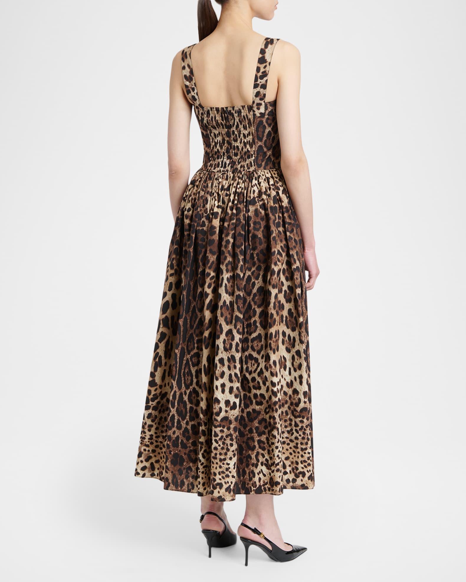 DOLCE & GABBANA ヒョウ柄ラップドレス 38 Dolce&Gabbana Leopard-Print Cotton Poplin Midi Bustier Dress