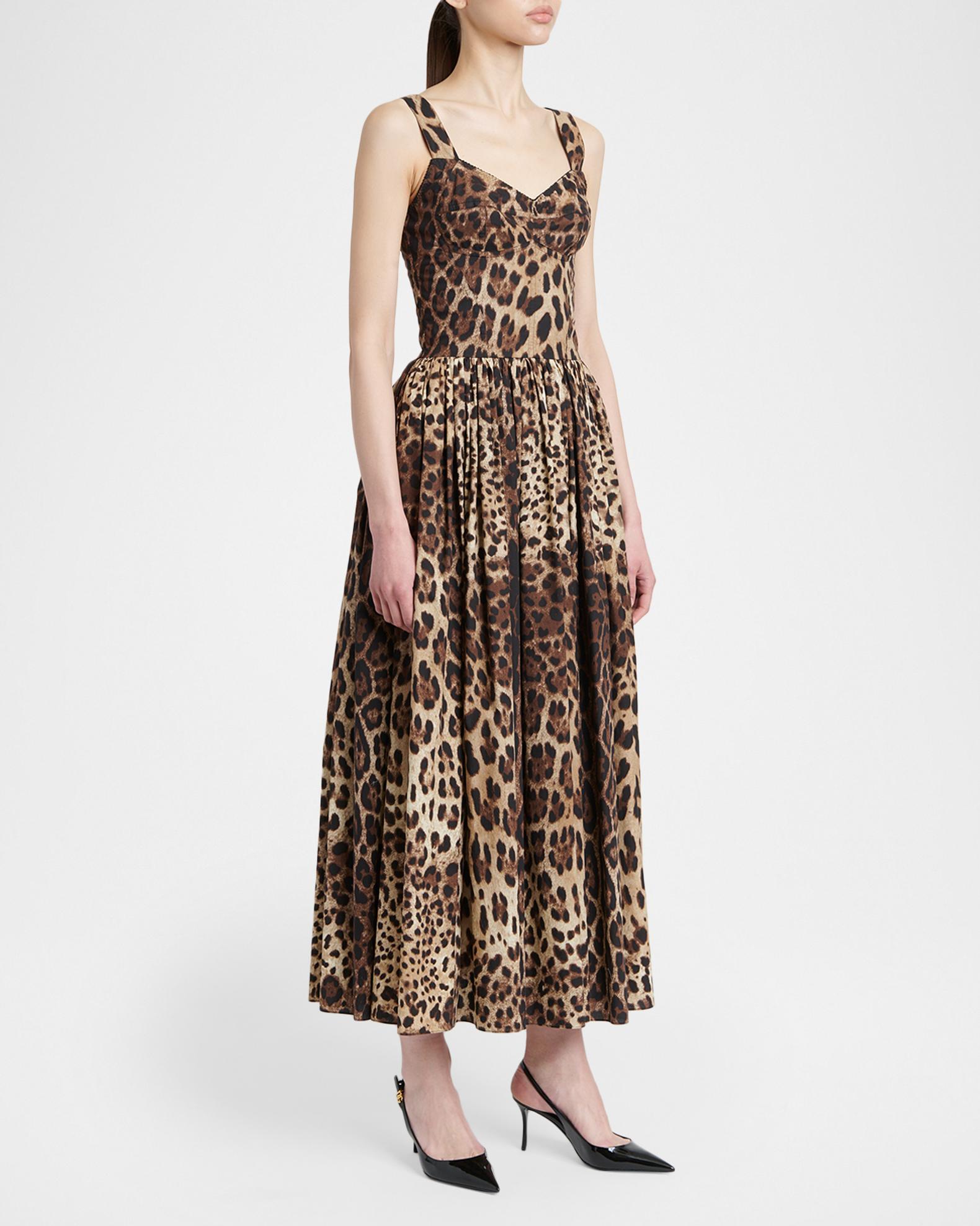 cotton leopard print dress Dolce&Gabbana Leopard-Print Poplin Midi Bustier Dress, Leo New, Women's, 50 Size:8 (S) Clothing: Maxi Dresses: 'Marie-Louise' rosewood convertible dress Sézane Spread collar