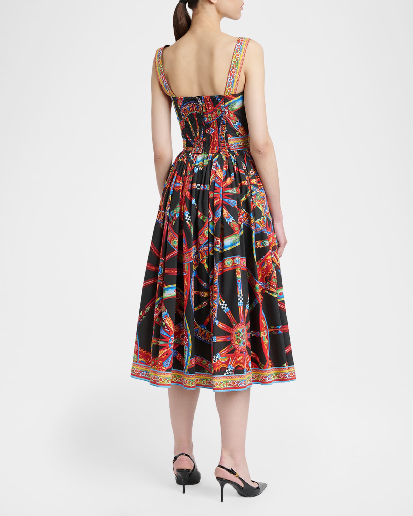Dolce&Gabbana Sleeveless Carretto-Print Poplin Button-Front Midi
