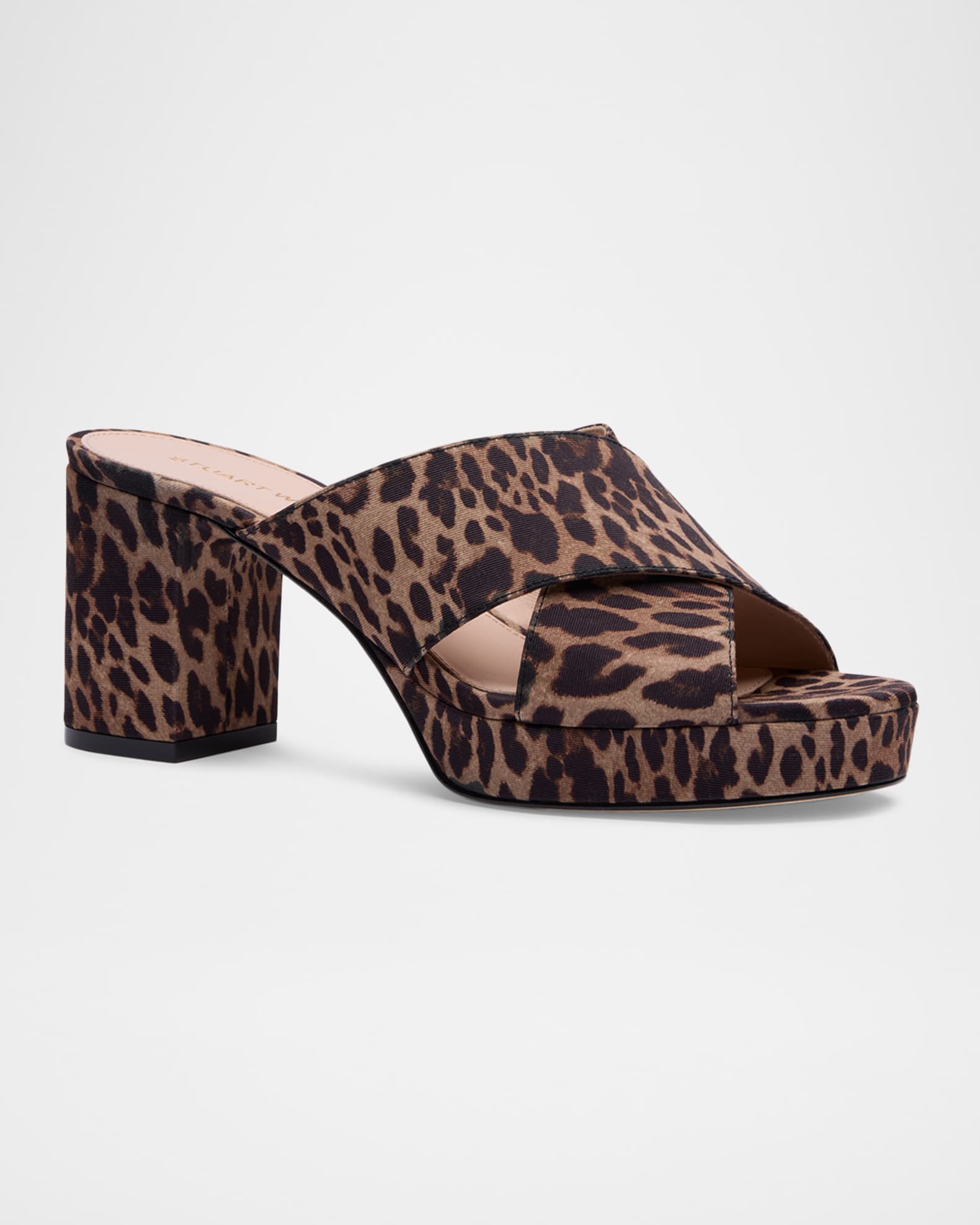 Stuart Weitzman Dayna 80mm Leopard-Print Platform Slide Sandals