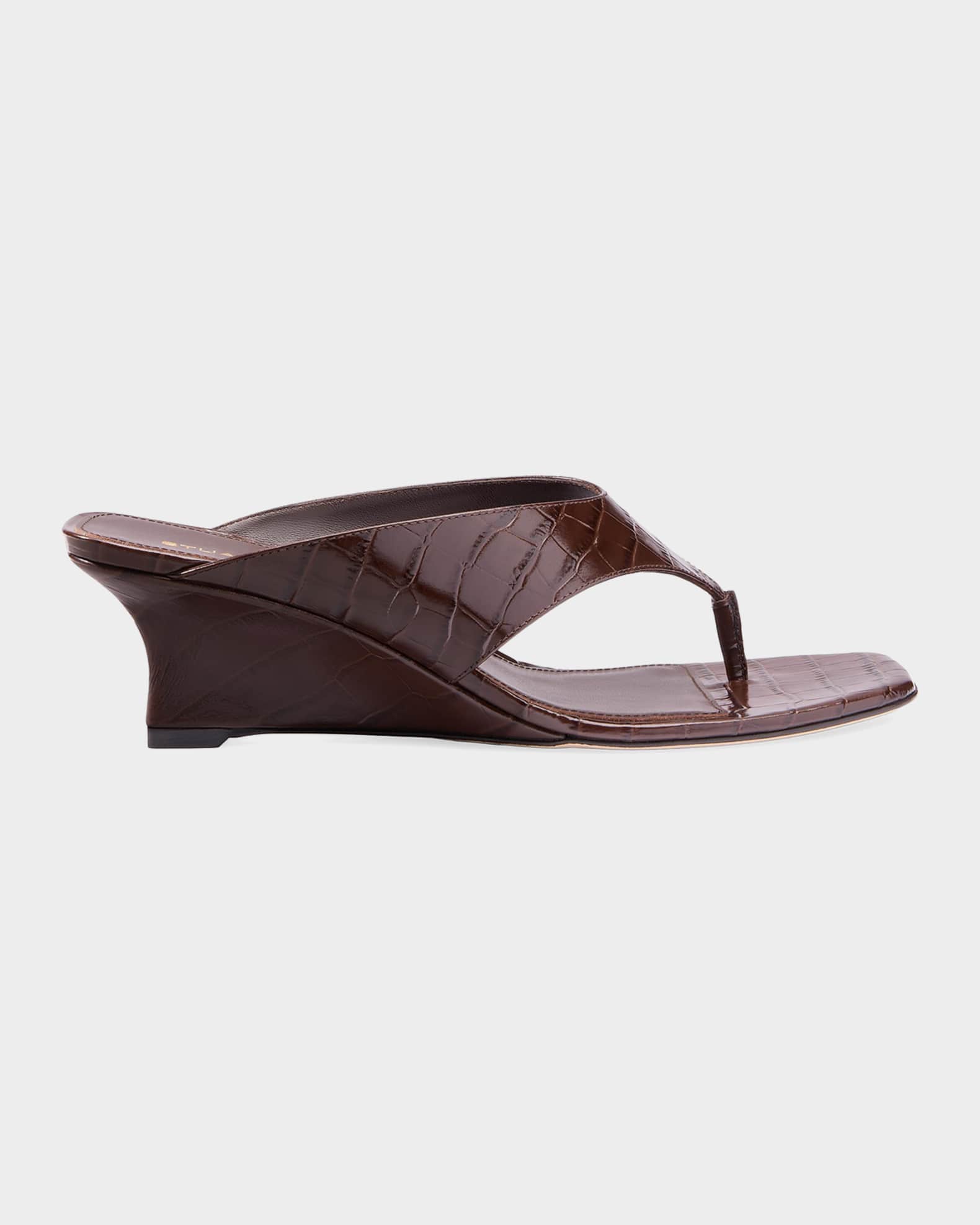 新品未使用stuart weitzman 36.5 Stuart Weitzman Vinnie 50mm Croc-Embossed Leather Wedge Thong