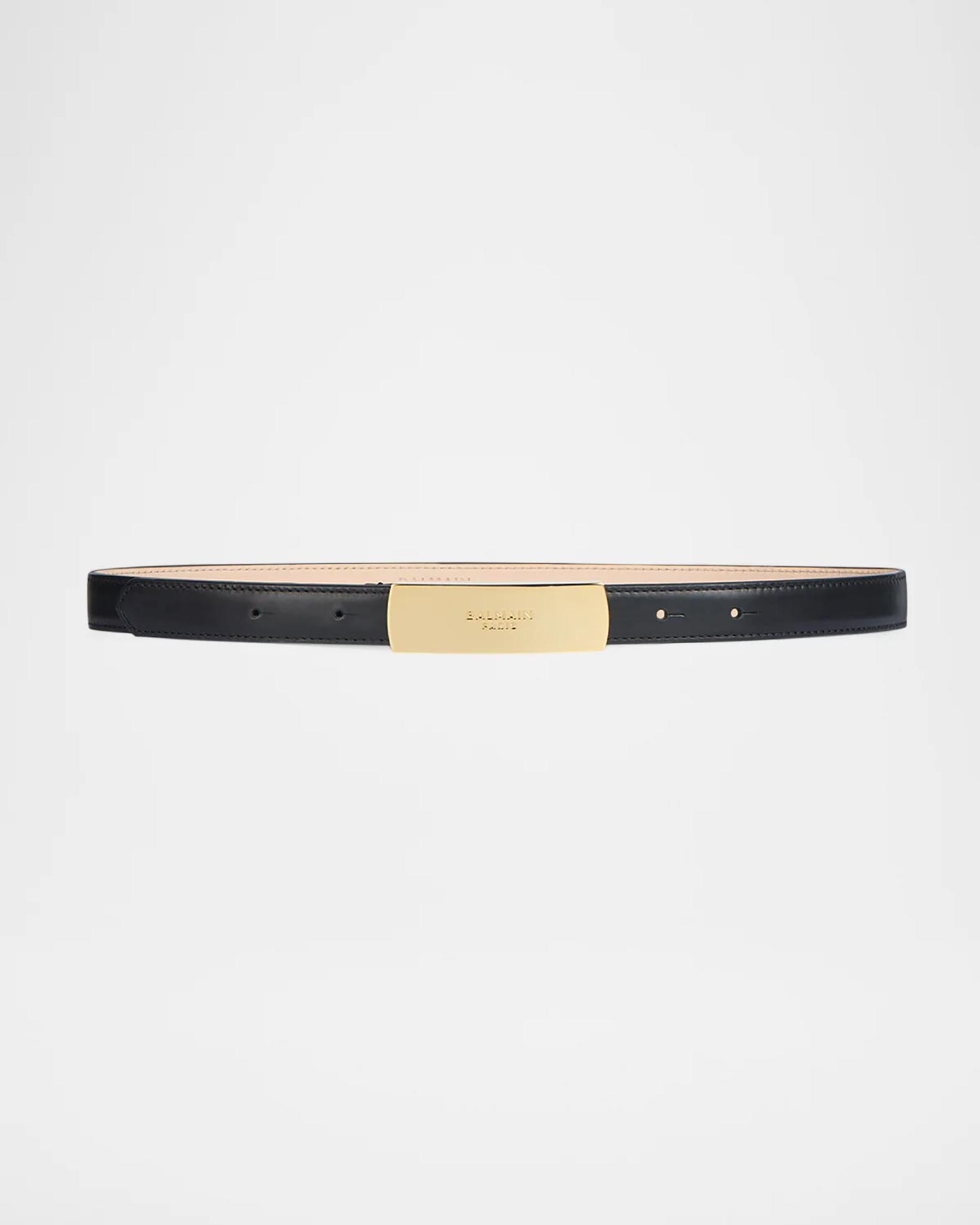 Balmain Logo-Plaque Leather Belt | Neiman Marcus