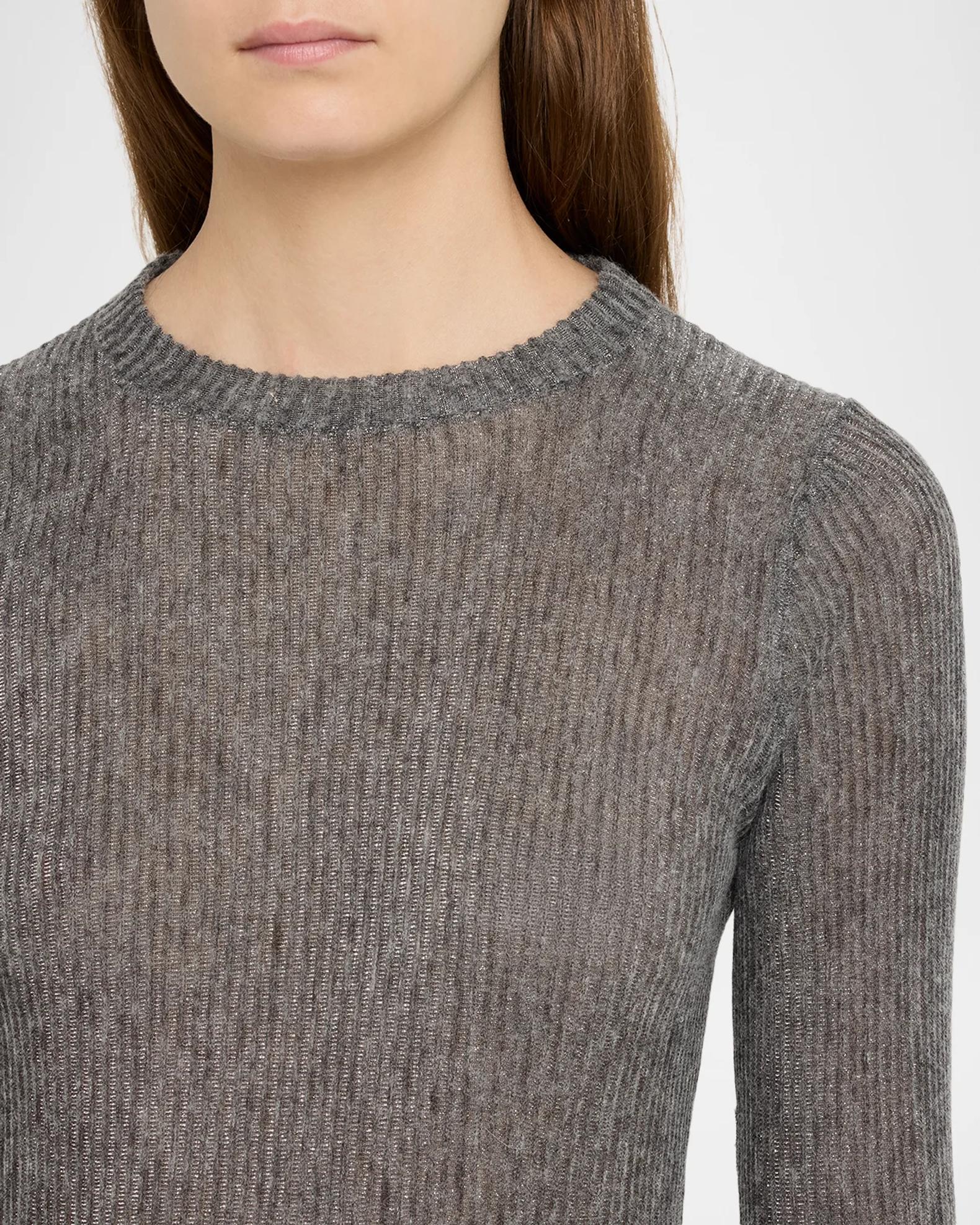 Brunello Cucinelli Metallic Alpaca-Blend Rib Crewneck Sweater
