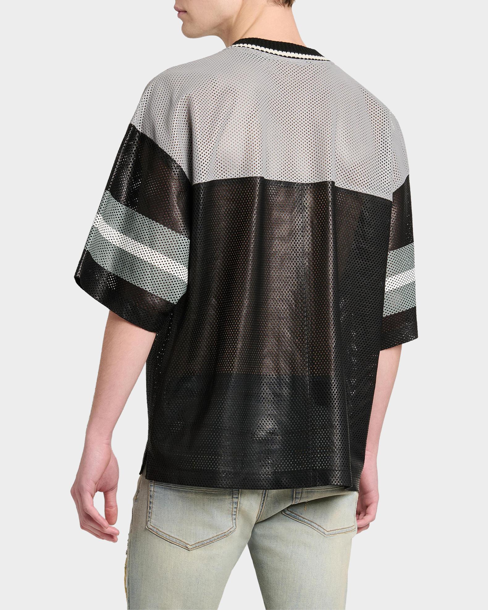 AMIRI アミリ Ma perforated leather shirt MAロゴ レザー メッシュ 半袖シャツ ブラウン Amiri Graphic Leather Mesh T-Shirt | Neiman Marcus