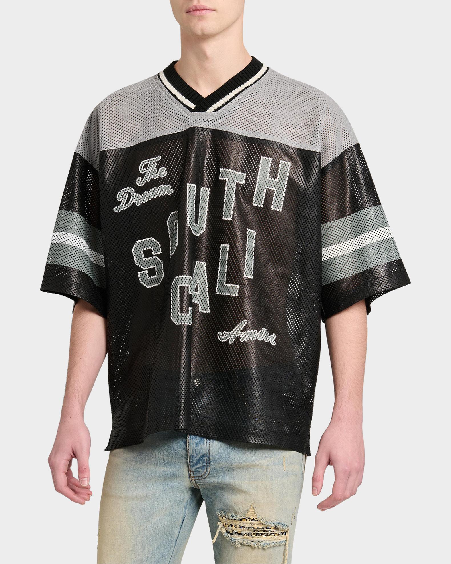 AMIRI アミリ Ma perforated leather shirt MAロゴ レザー メッシュ 半袖シャツ ブラウン Amiri Graphic Leather Mesh T-Shirt | Neiman Marcus