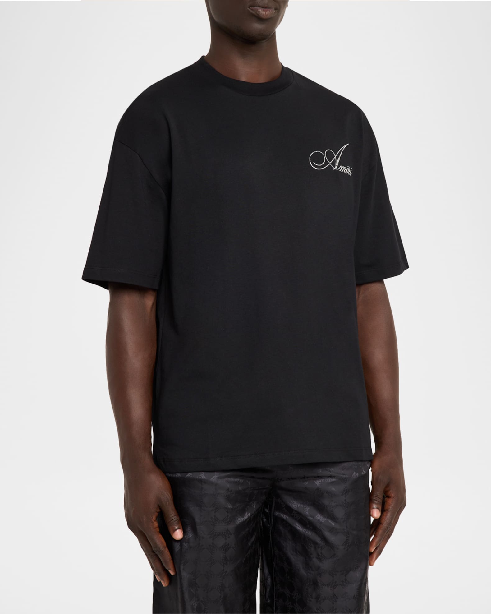 Amiri Men's Crystal-Embellished Logo Cotton T-Shirt | Neiman Marcus