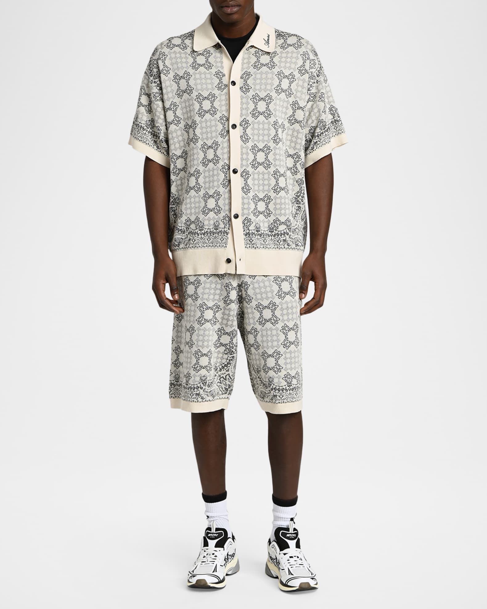 Amiri Men's MA Quad Check Knit Short-Sleeve Shirt | Neiman Marcus