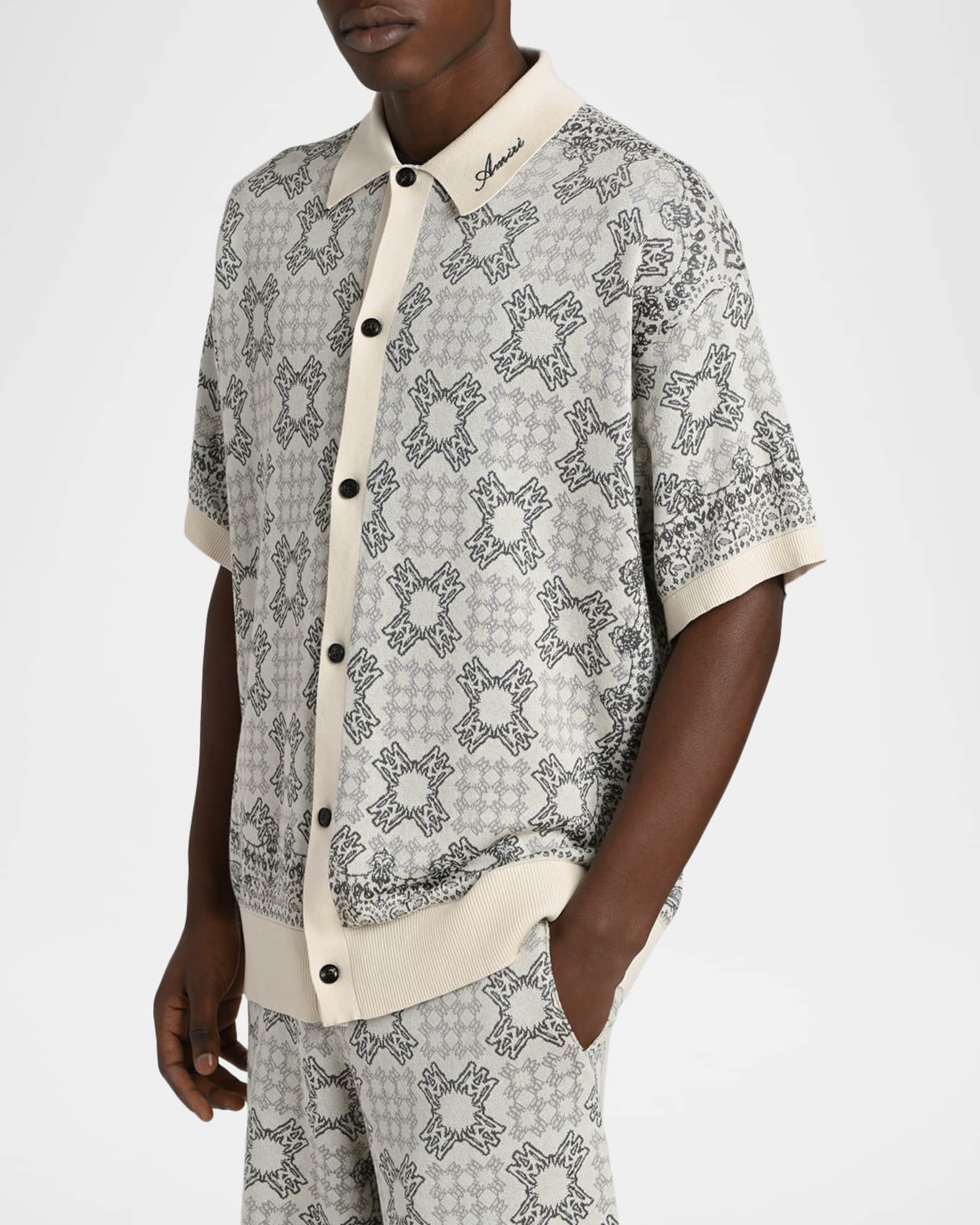 Amiri Men's MA Quad Check Knit Short-Sleeve Shirt | Neiman Marcus