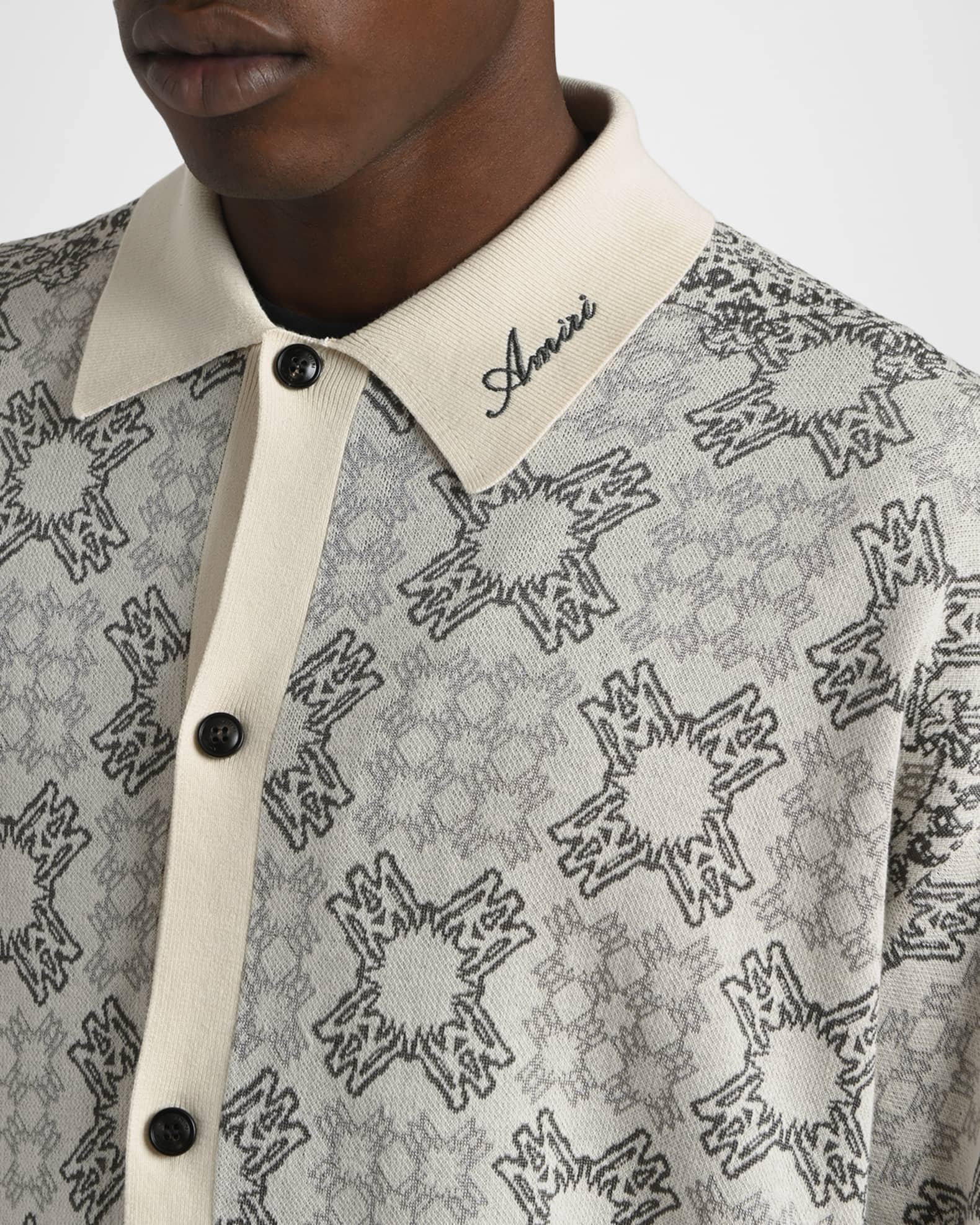 Amiri Men's MA Quad Check Knit Short-Sleeve Shirt | Neiman Marcus