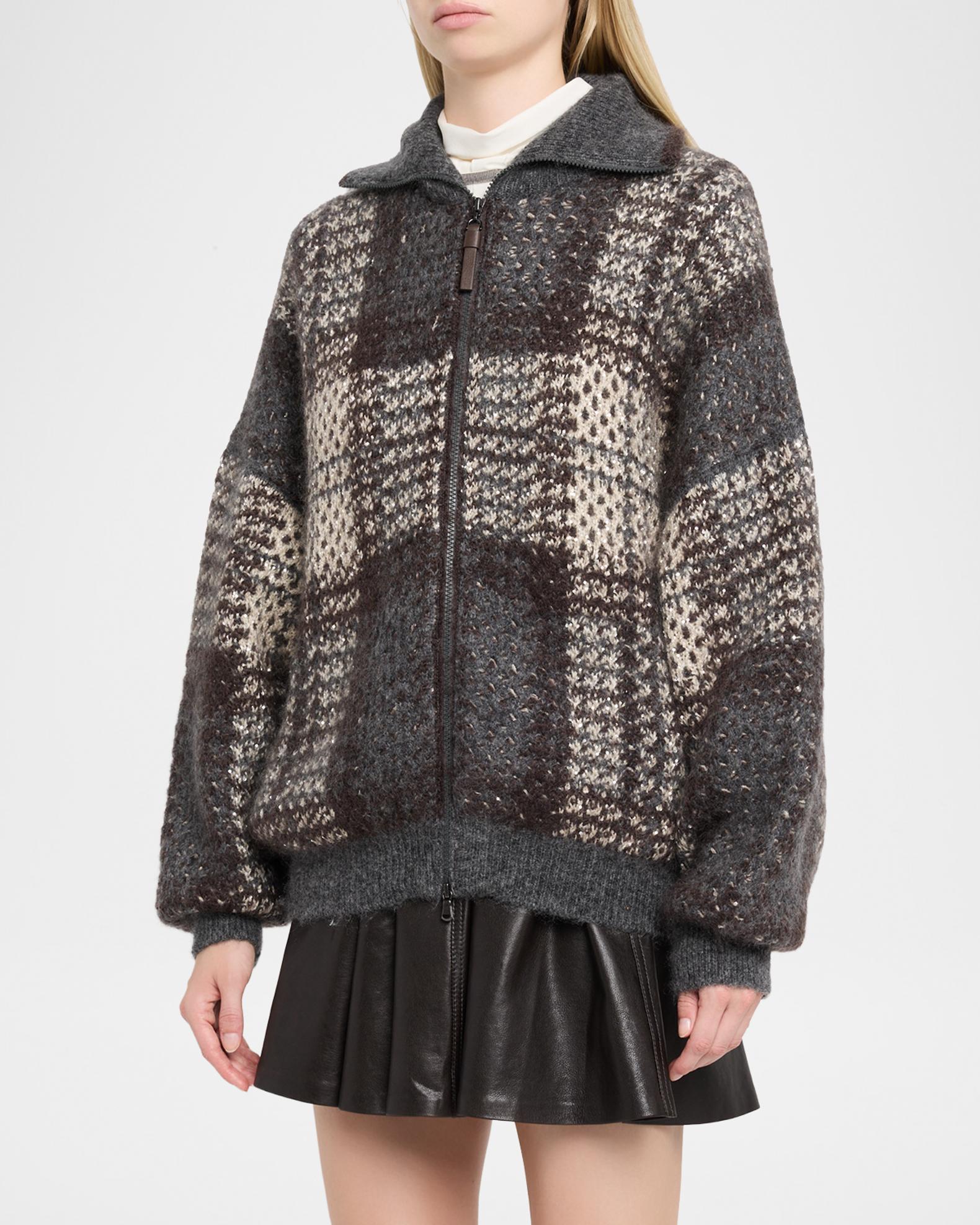 Brunello Cucinelli Mohair Plaid Oversized Cardigan | Neiman Marcus