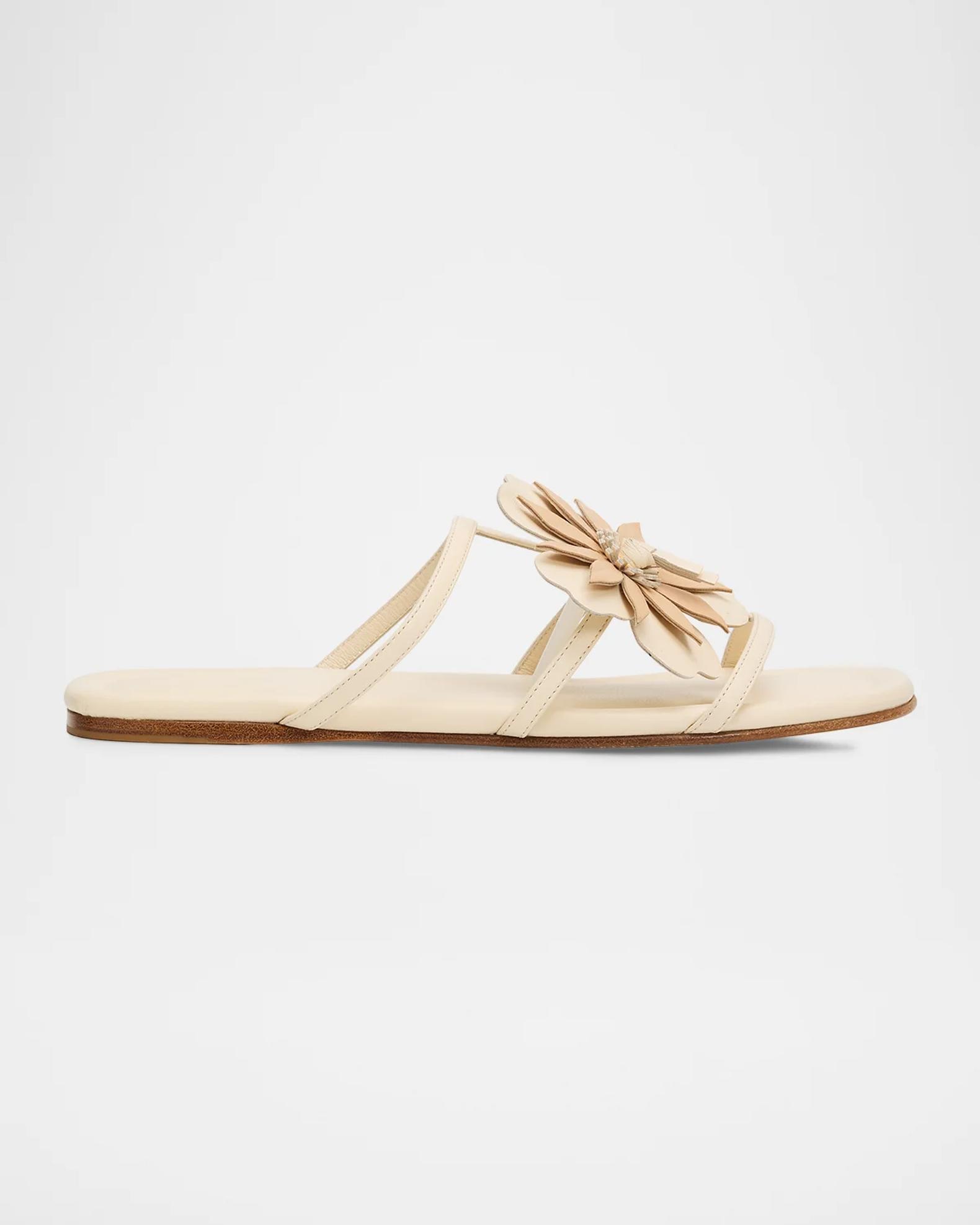 Zimmermann Belara Flower-Appliqué Leather Sandals | Neiman Marcus