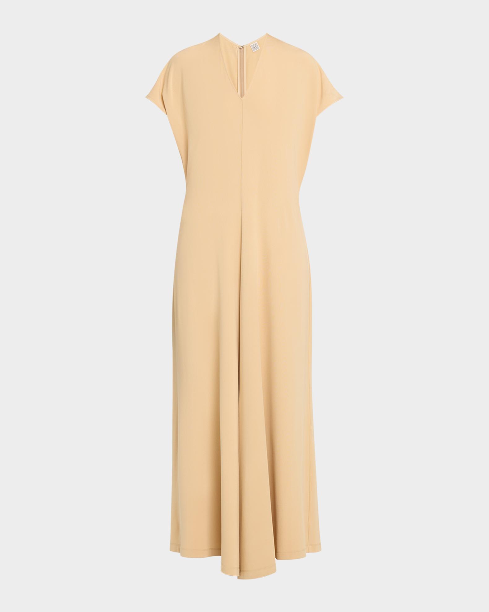 deep v neck jersey dress Toteme V-Neck Maxi Dress, Chai, Women's, XLRG yr25