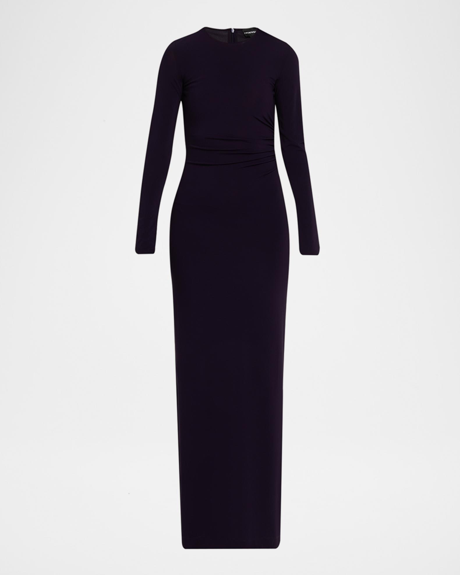 emporio armani black dress Ruched Jersey Column Gown, Blackberry, Women's, 52 bohemian maxi dress Funny Birthday Dress Up size:2 sleeve maxi dress