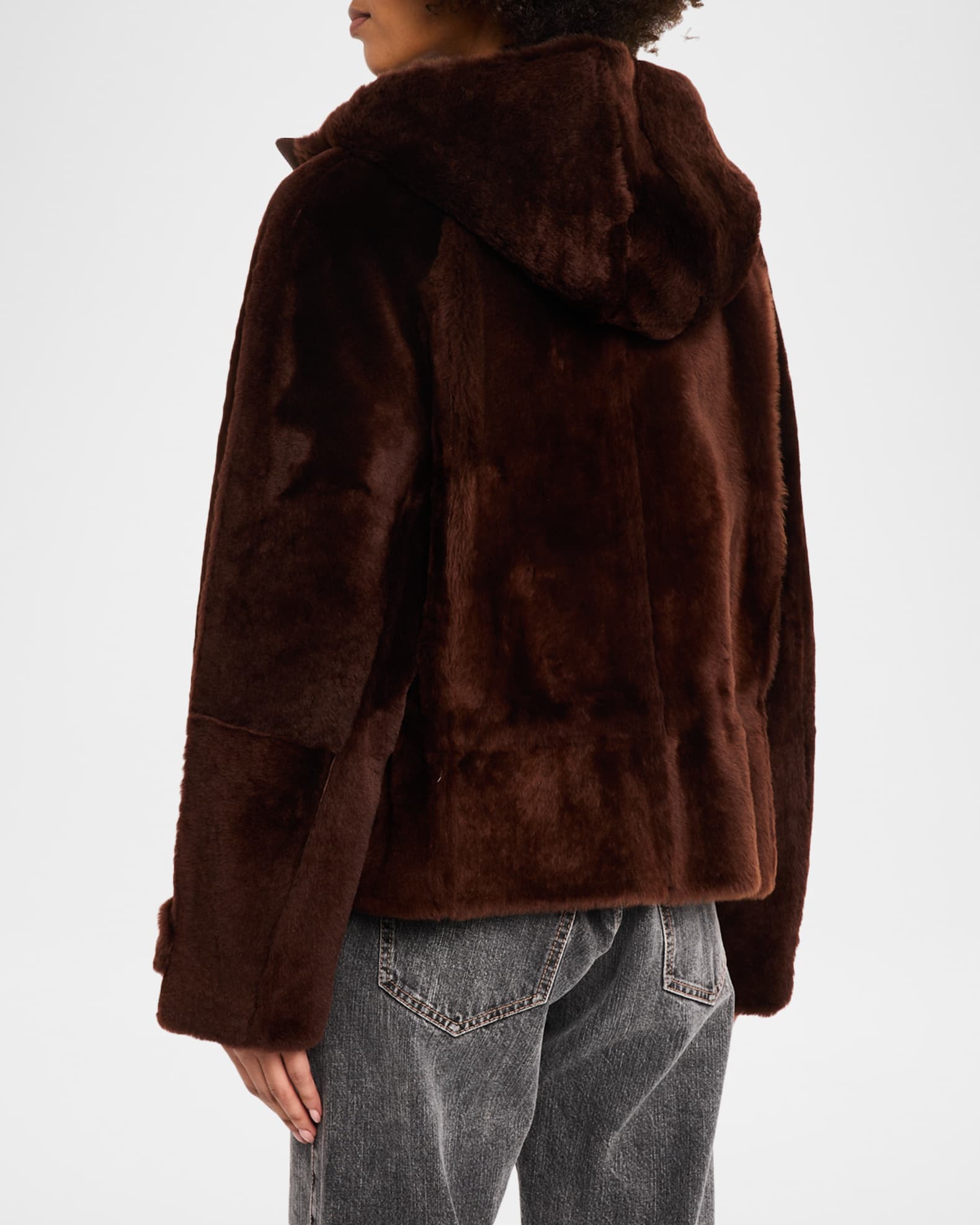 Brunello Cucinelli Lamb Shearling Zip Hooded Jacket | Neiman Marcus