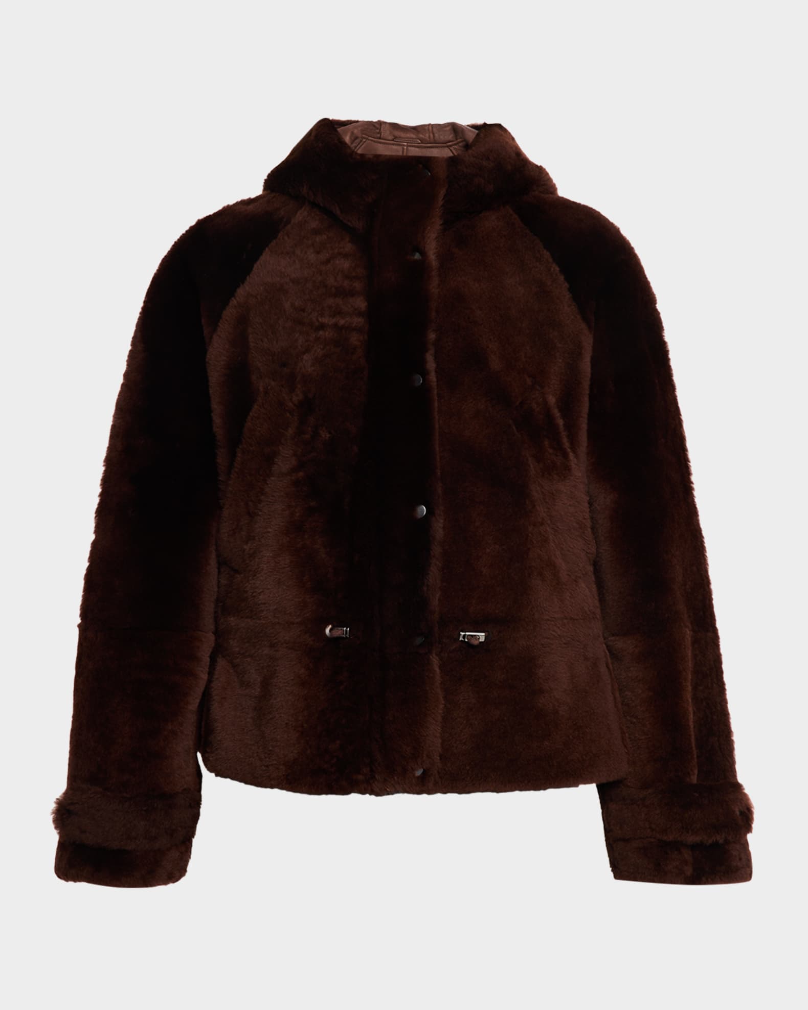 Brunello Cucinelli Lamb Shearling Zip Hooded Jacket | Neiman Marcus