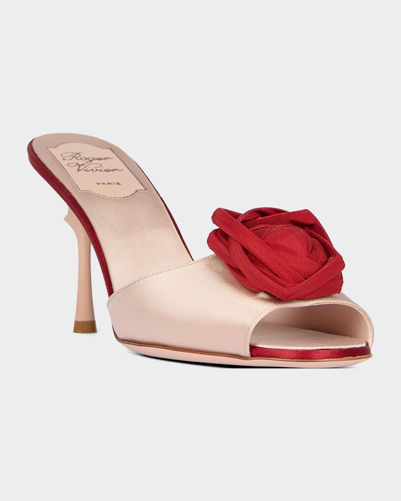Roger Vivier Epine Rose Vivier 85mm Satin Mule Sandals | Neiman Marcus