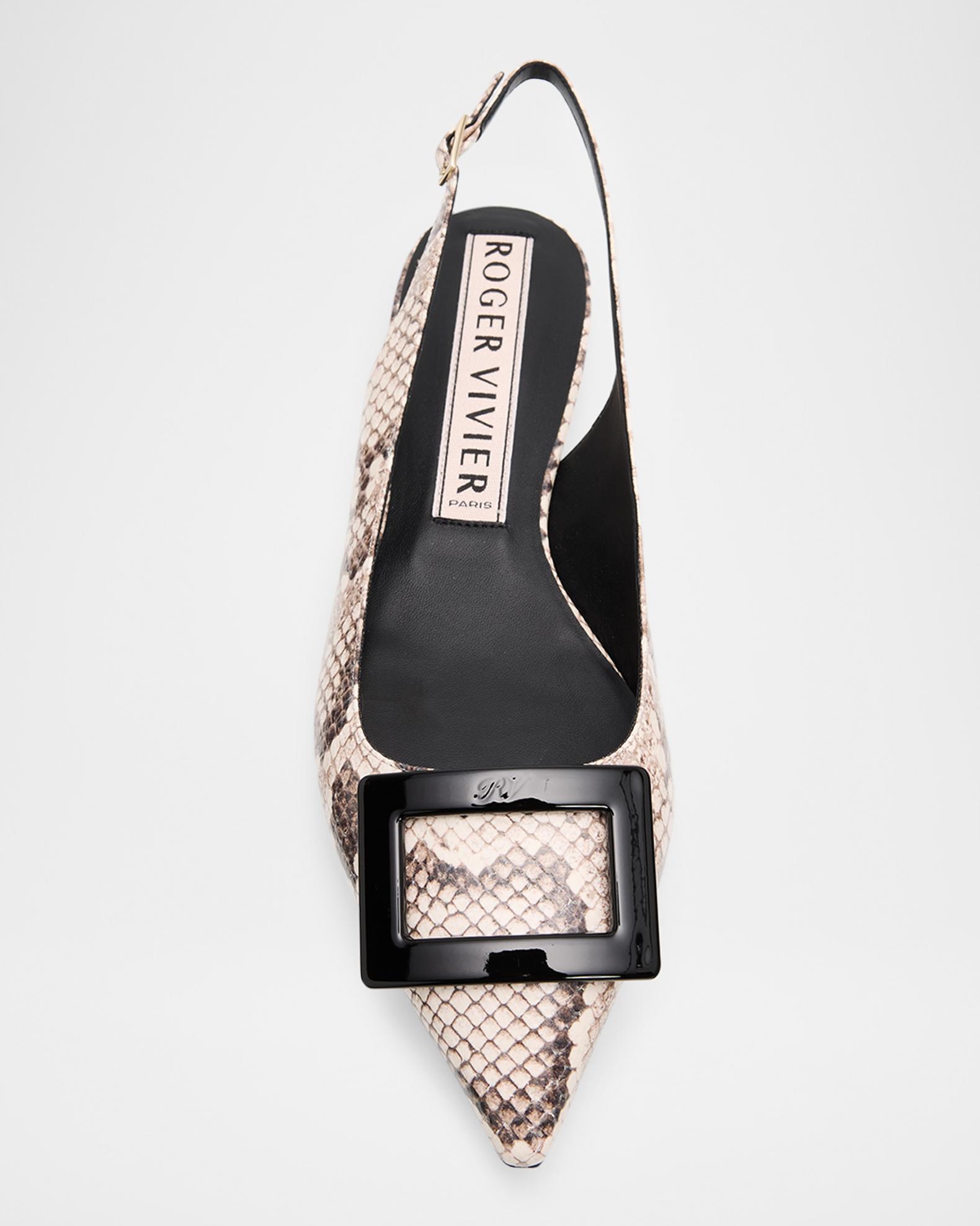 Roger Vivier Gommettine Snake-Embossed Leather Slingback Flats
