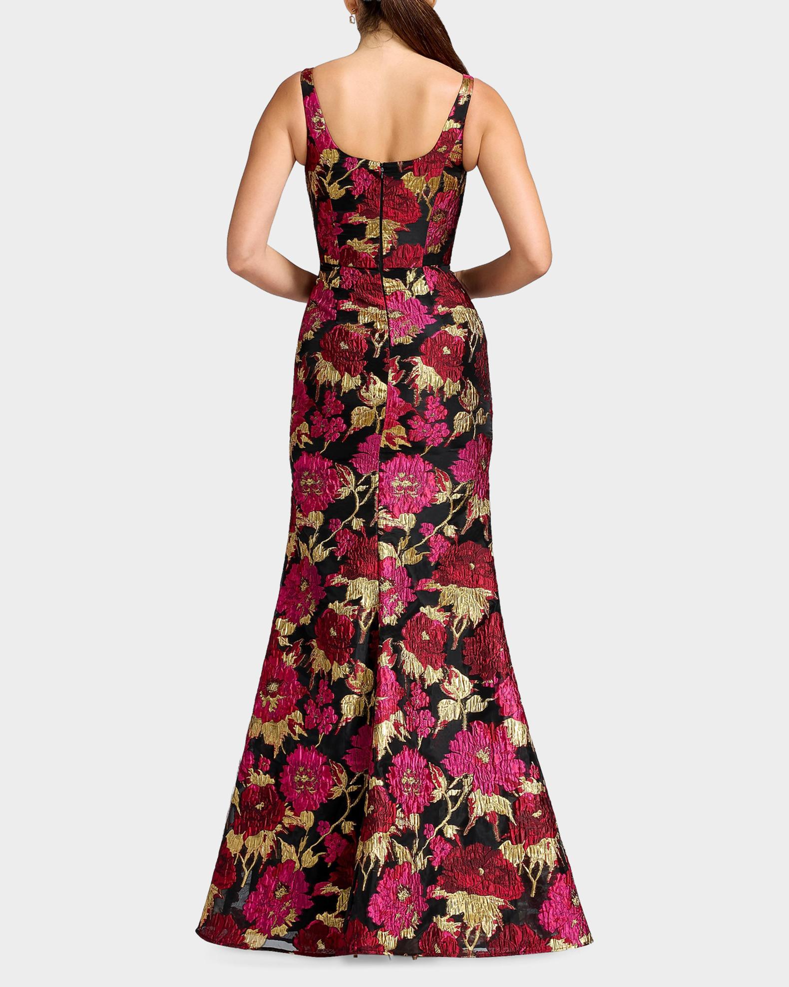 dress the population green lace aurora dress Women's Lorena Brocade Mermaid Gown - Fuchsia Multi x-category:Strapless Dresses