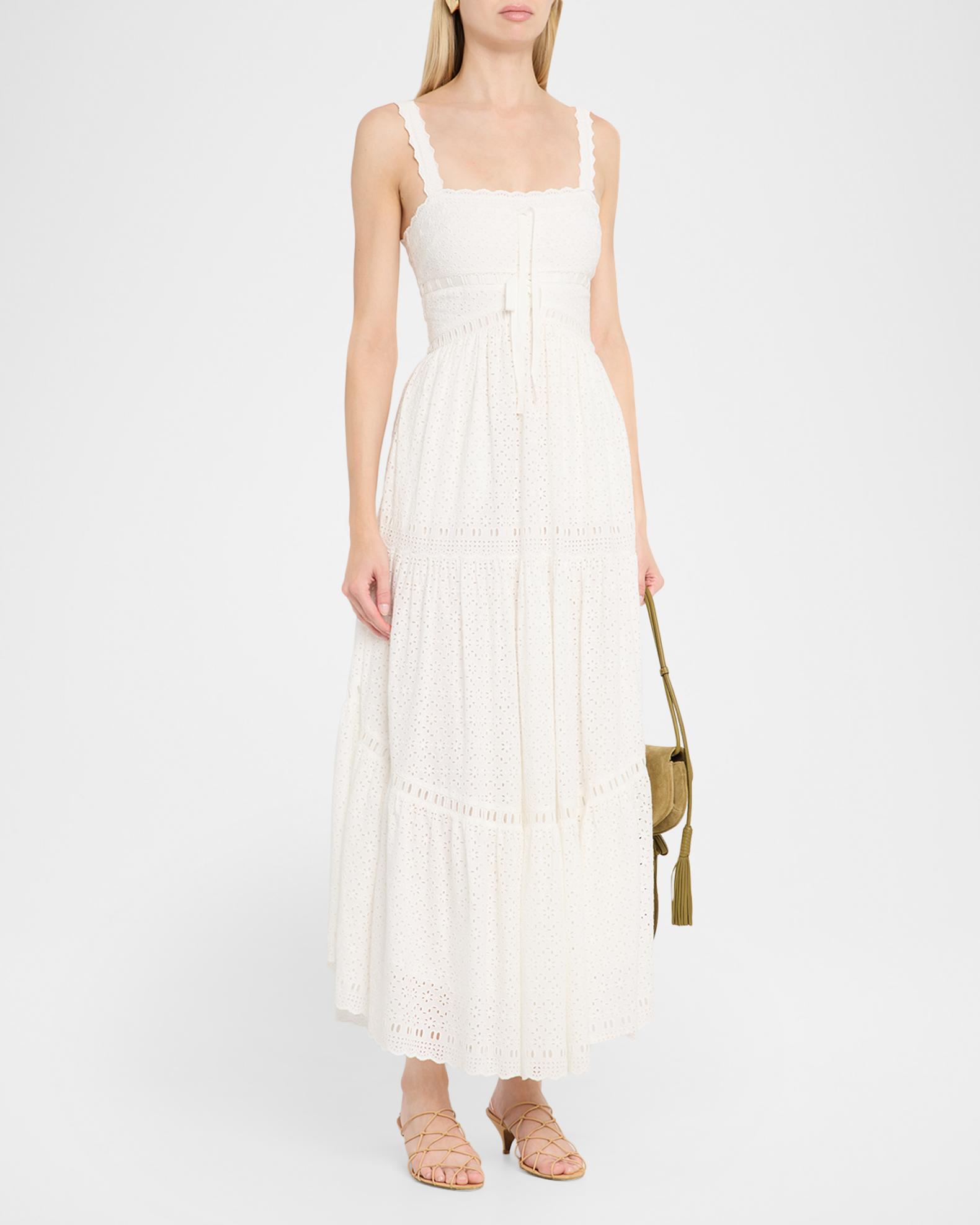 cotton eyelet maxi dress Ulla Johnson Constance Sleeveless in Pristine at Nordstrom, Size 4 Color:Pink Leopard Bella Hadid Wears Silver fall25_pt3 Modest fashion Scalloped strap finish
