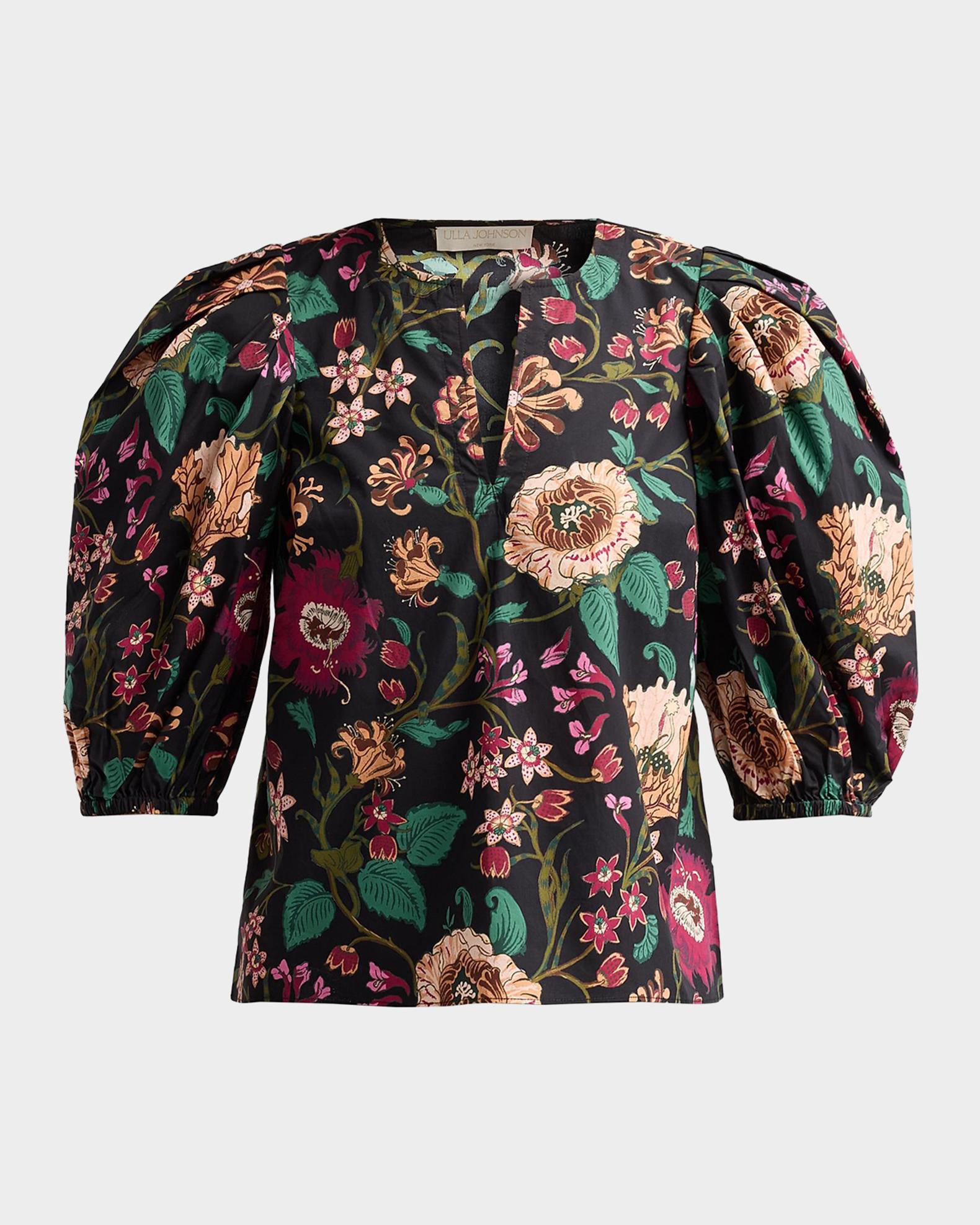レディース 美品 ULLA JOHNSON シルク100% 花柄 ジョーゼットブラウス 4