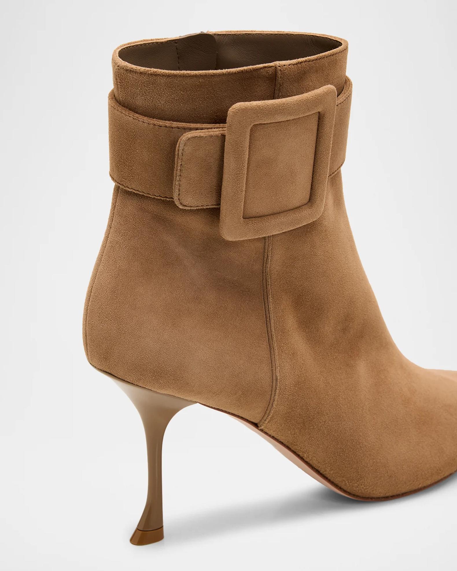 Roger Vivier Viv Ville 85MM Buckle-Detail Suede Ankle Boots