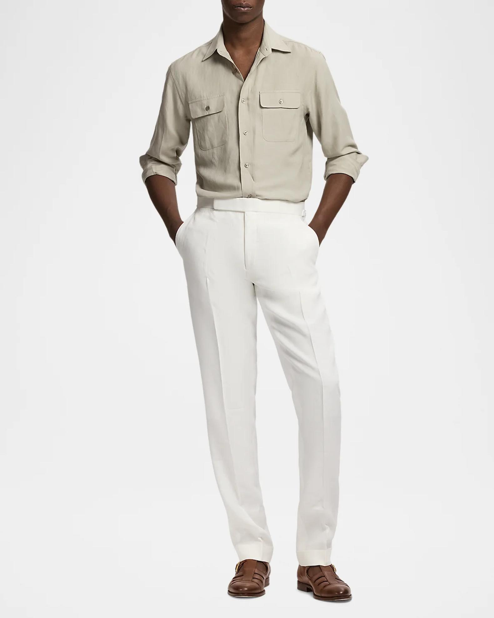 Ralph Lauren Purple Label Silk-Linen Button-Front Shirt | Neiman