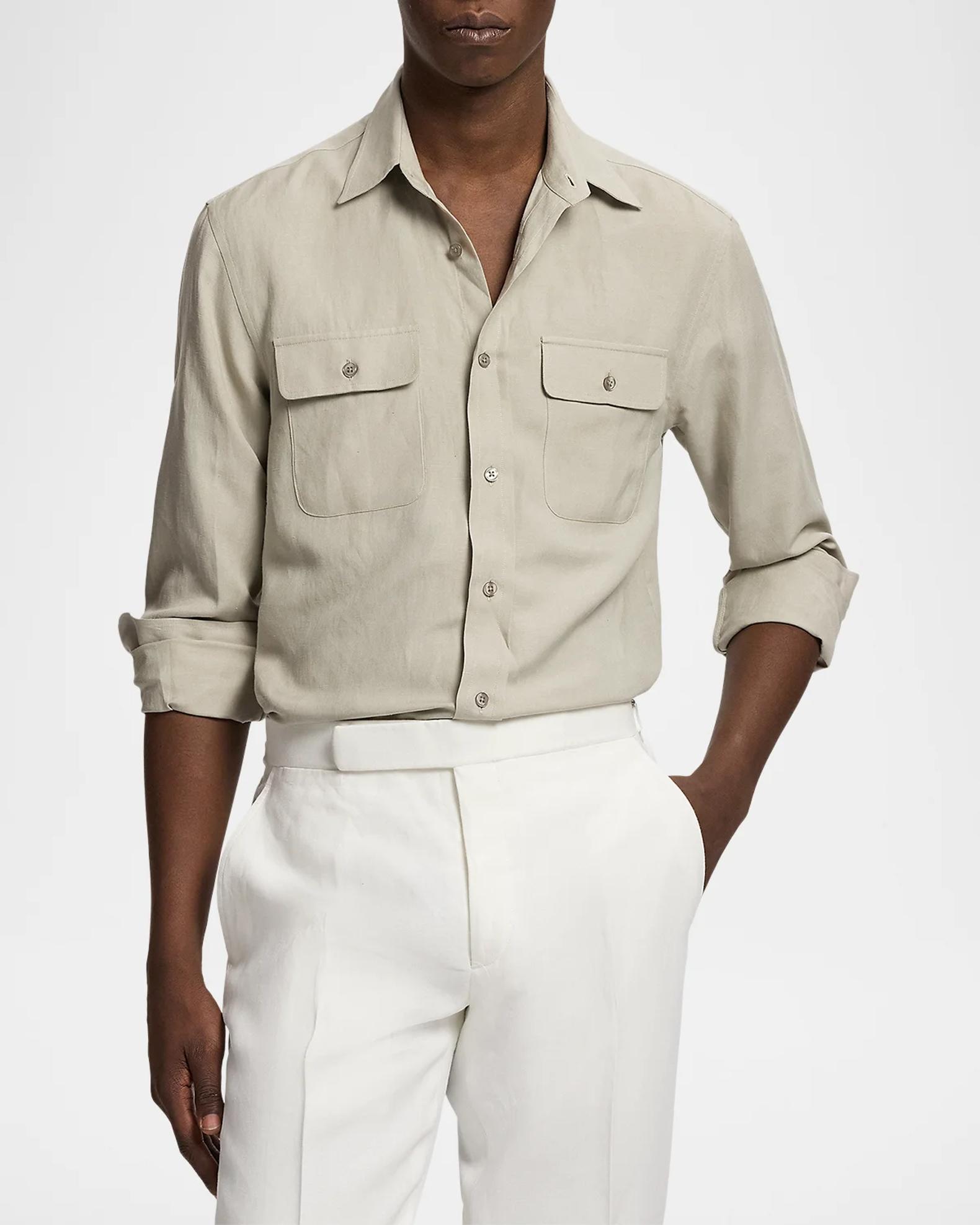 Ralph Lauren Purple Label Silk-Linen Button-Front Shirt | Neiman
