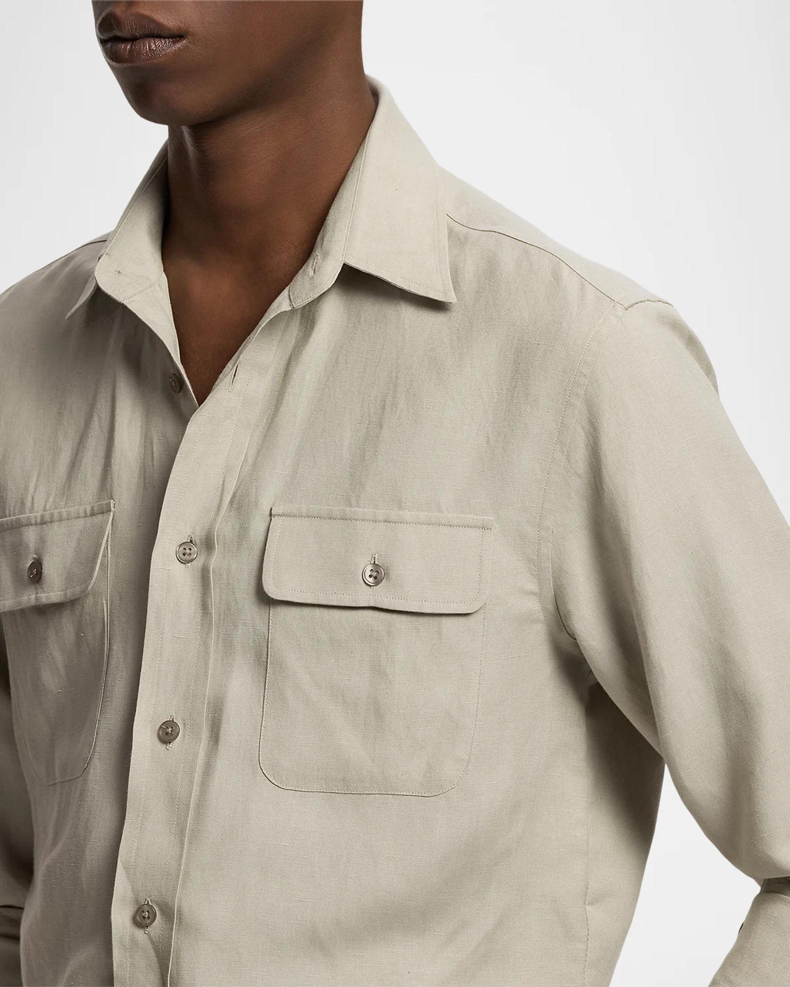 Ralph Lauren Purple Label Silk-Linen Button-Front Shirt | Neiman