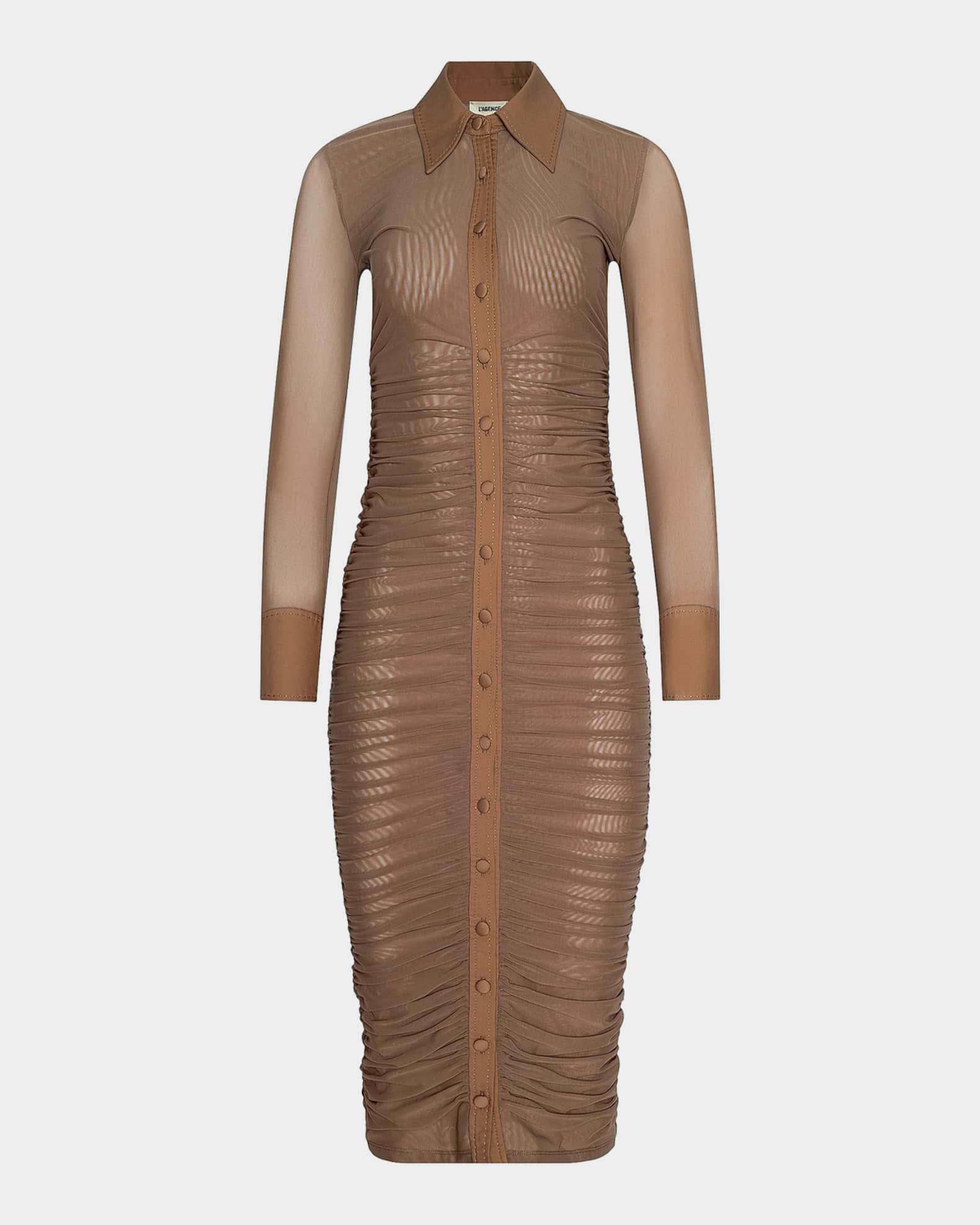 L'Agence Adriana Ruched Body-Con Midi Shirtdress | Neiman Marcus