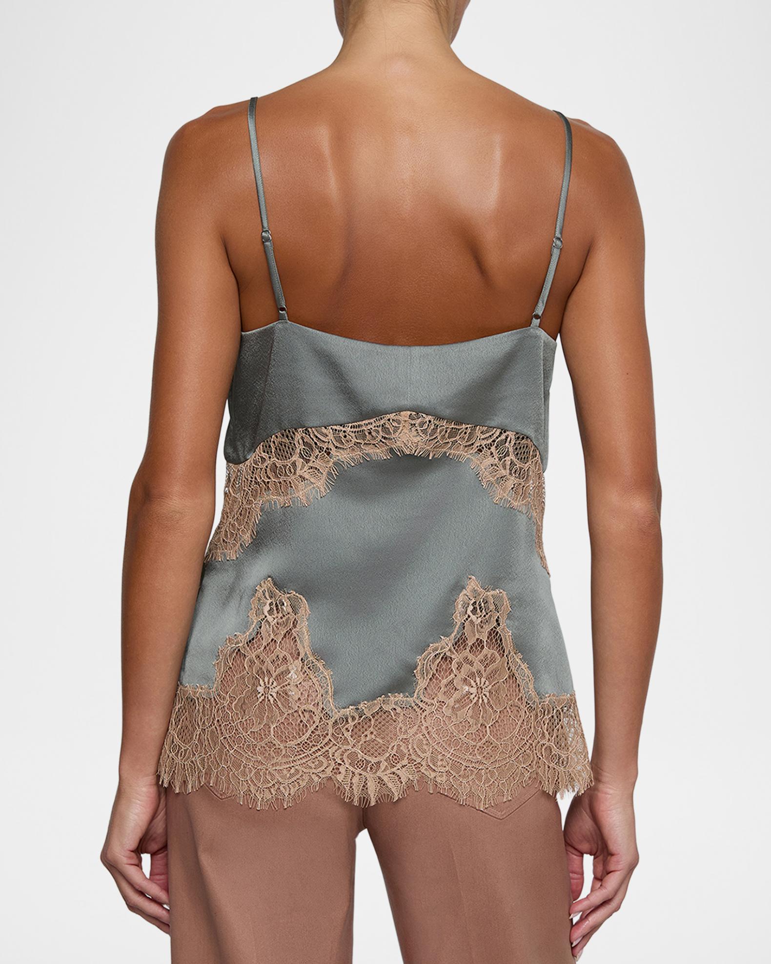 L'AGENCE Mitsu Lace-Trim Satin Camisole | Neiman Marcus