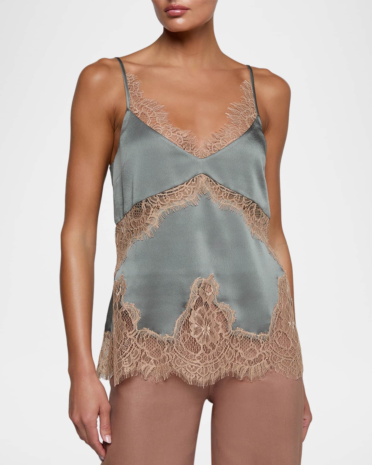 L'Agence Mitsu Lace-Trim Satin Camisole | Neiman Marcus