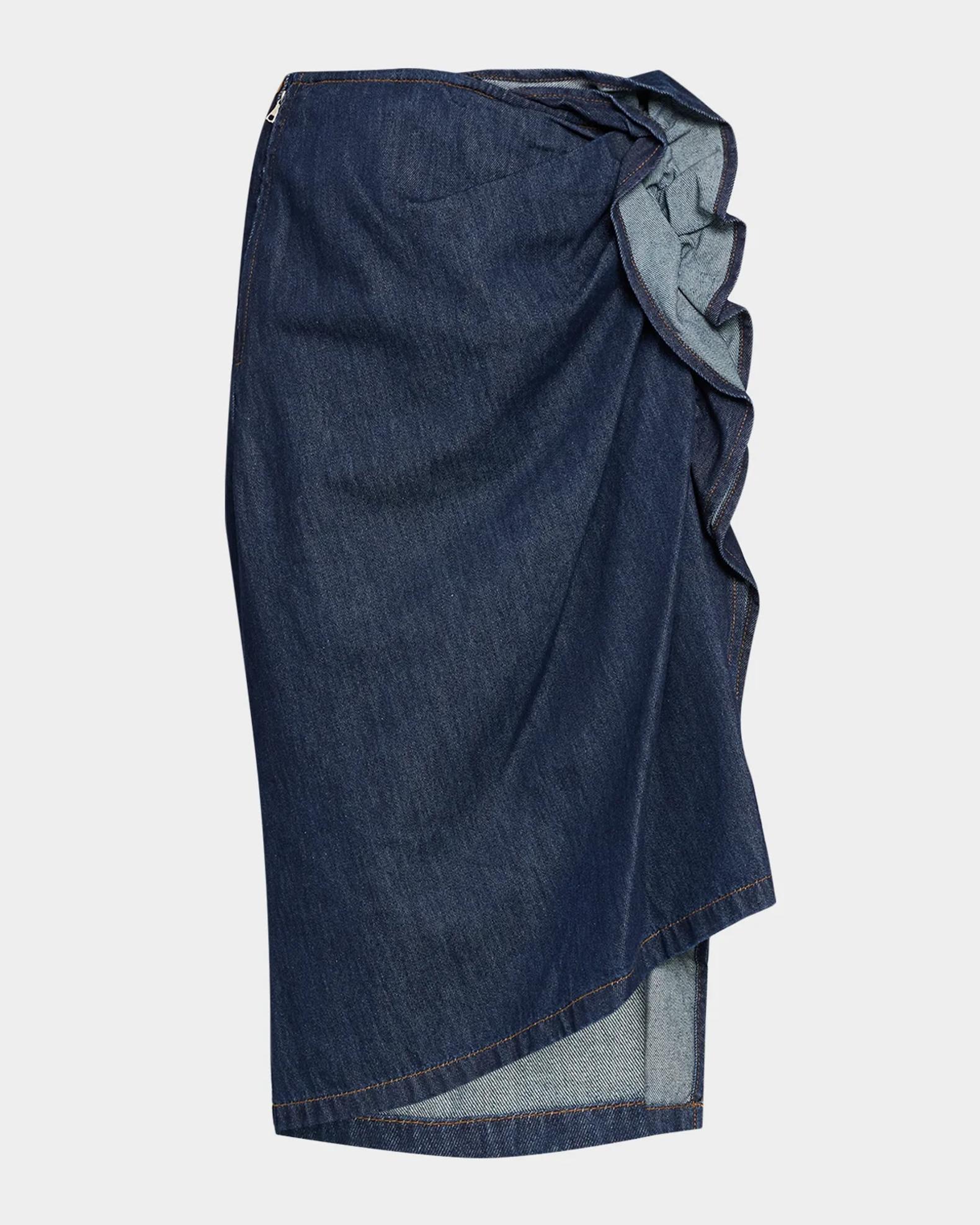 【未使用】DRIES VAN NOTEN デニム調 スカート 幾何学模様 M Dries Van Noten Ruffled Denim Midi Skirt | Neiman Marcus