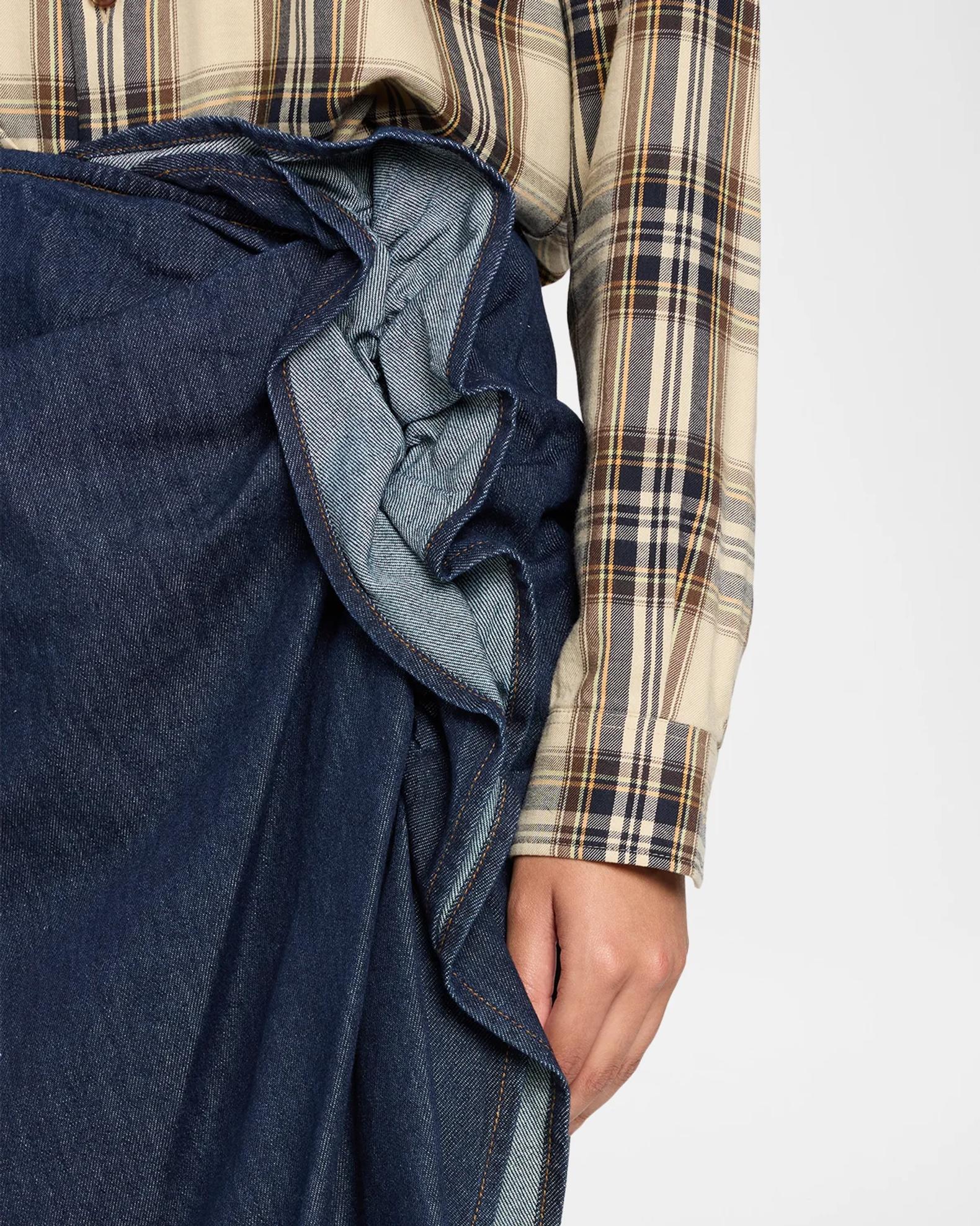 Dries Van Noten Ruffled Denim Midi Skirt | Neiman Marcus