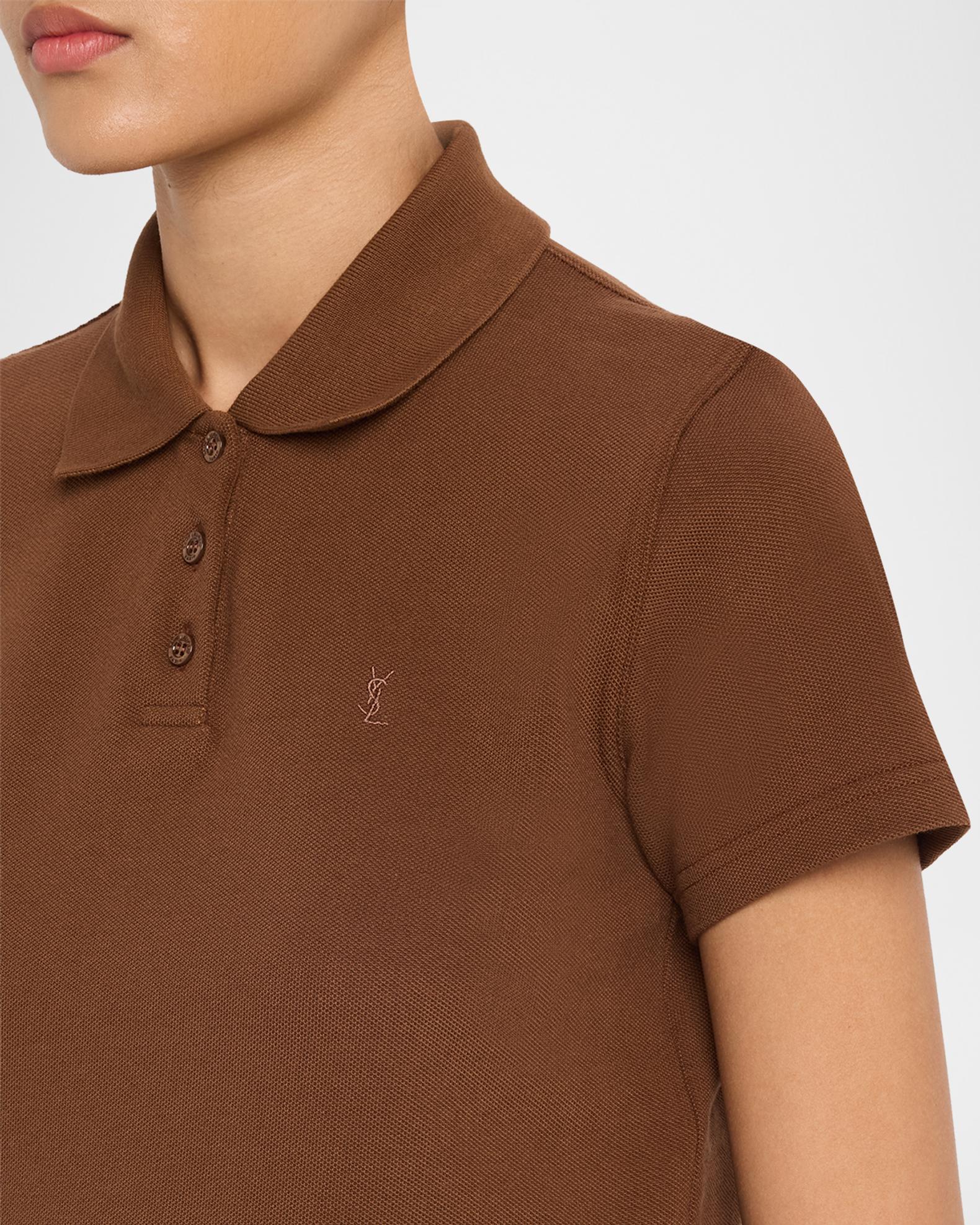 Saint Laurent YSL Cotton Pique Crop Polo Shirt | Neiman Marcus