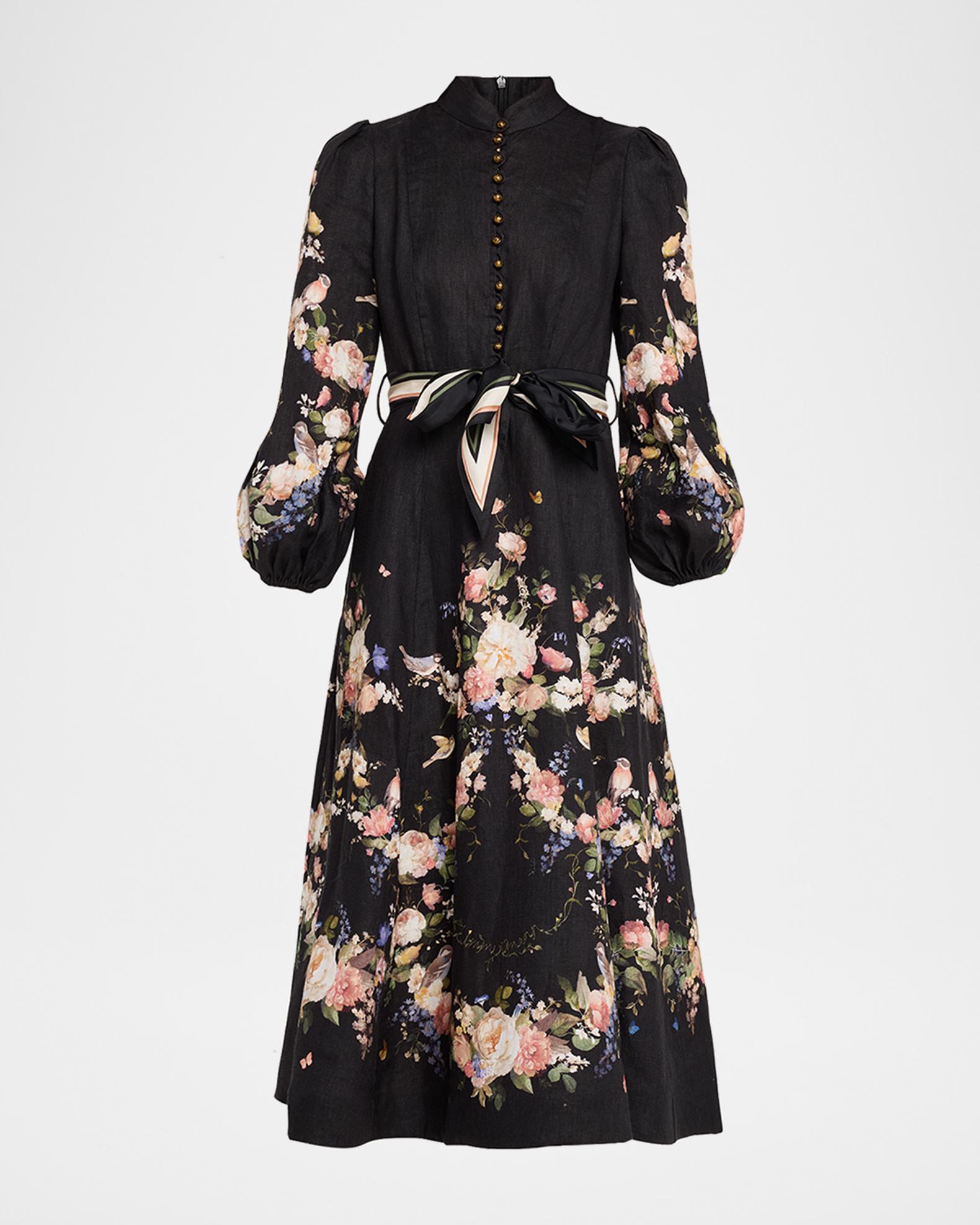 Zimmermann Women's Valiant Button Midi Dress - Black Bouquet