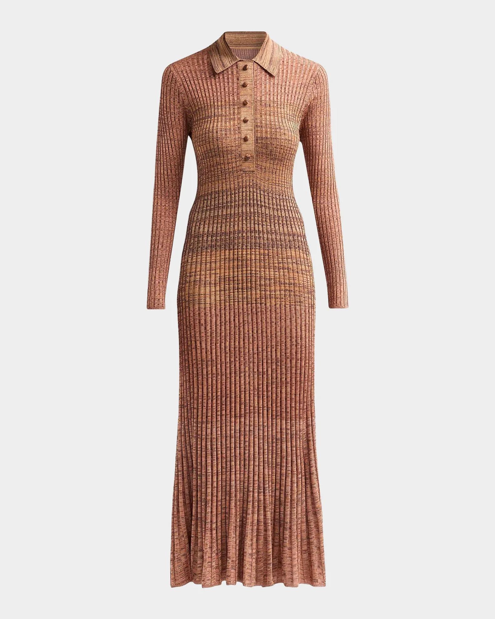 Zimmermann Mouline Rib-Knit Polo Midi Dress