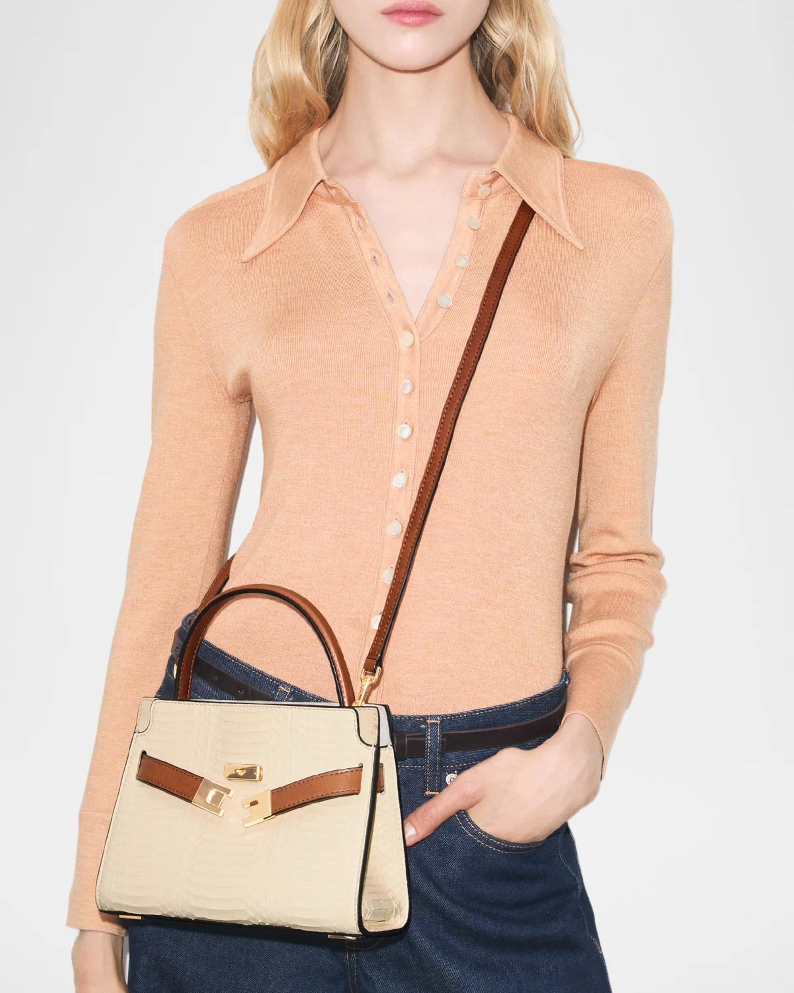 Tory Burch Lee Radziwill Snakeskin-Embossed Top-Handle Bag