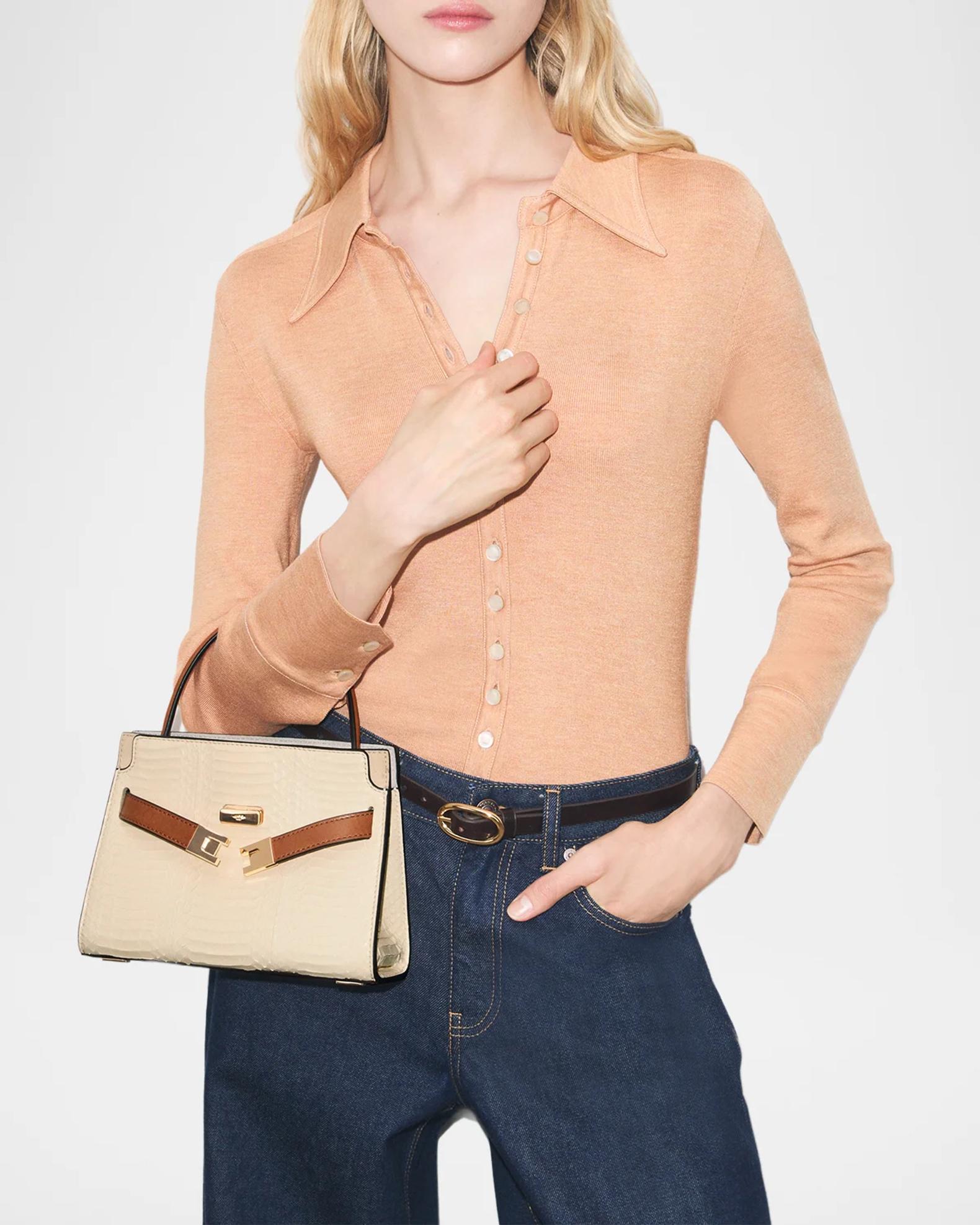 Tory Burch Lee Radziwill Snakeskin-Embossed Top-Handle Bag