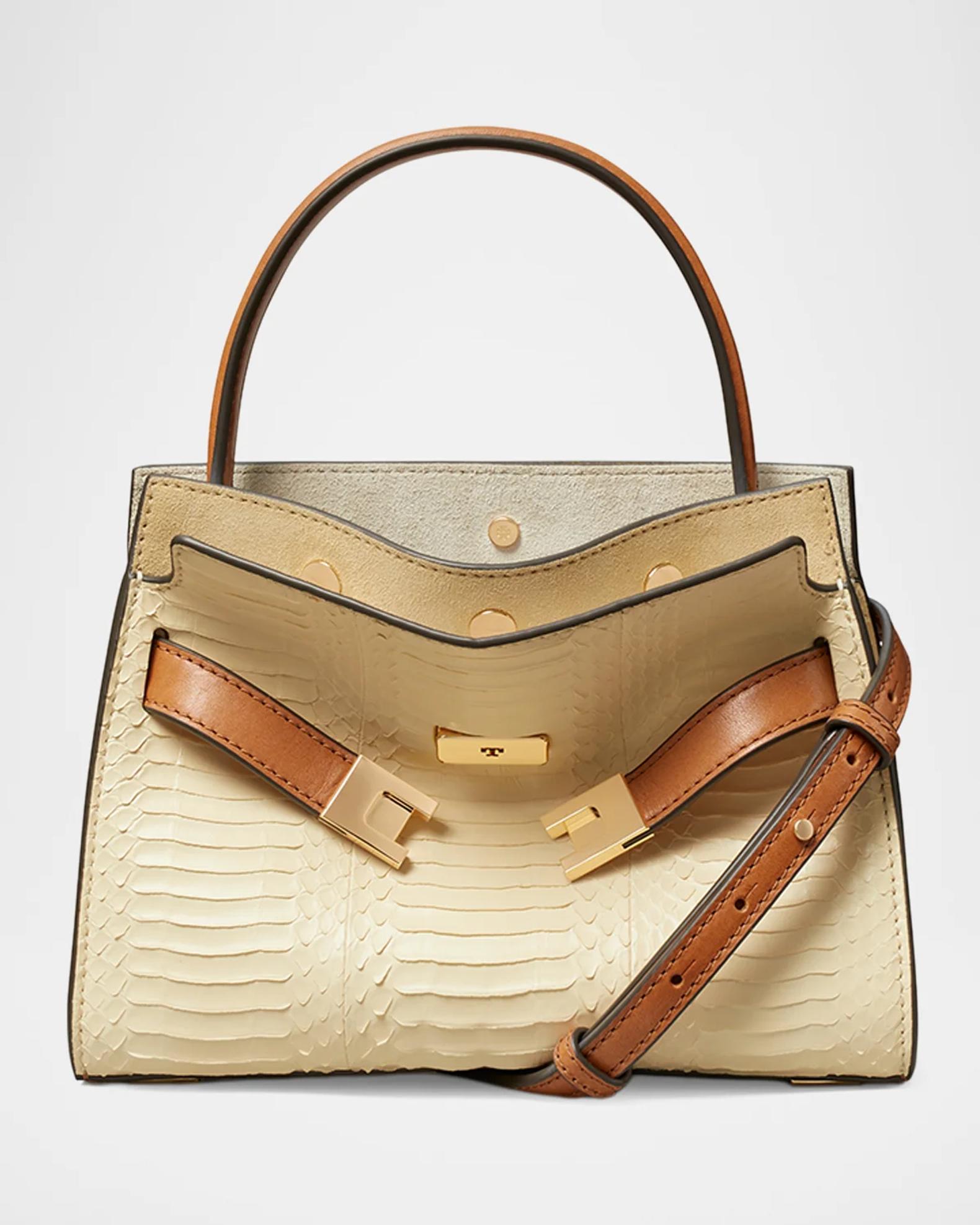Tory Burch Lee Radziwill Snakeskin-Embossed Top-Handle Bag