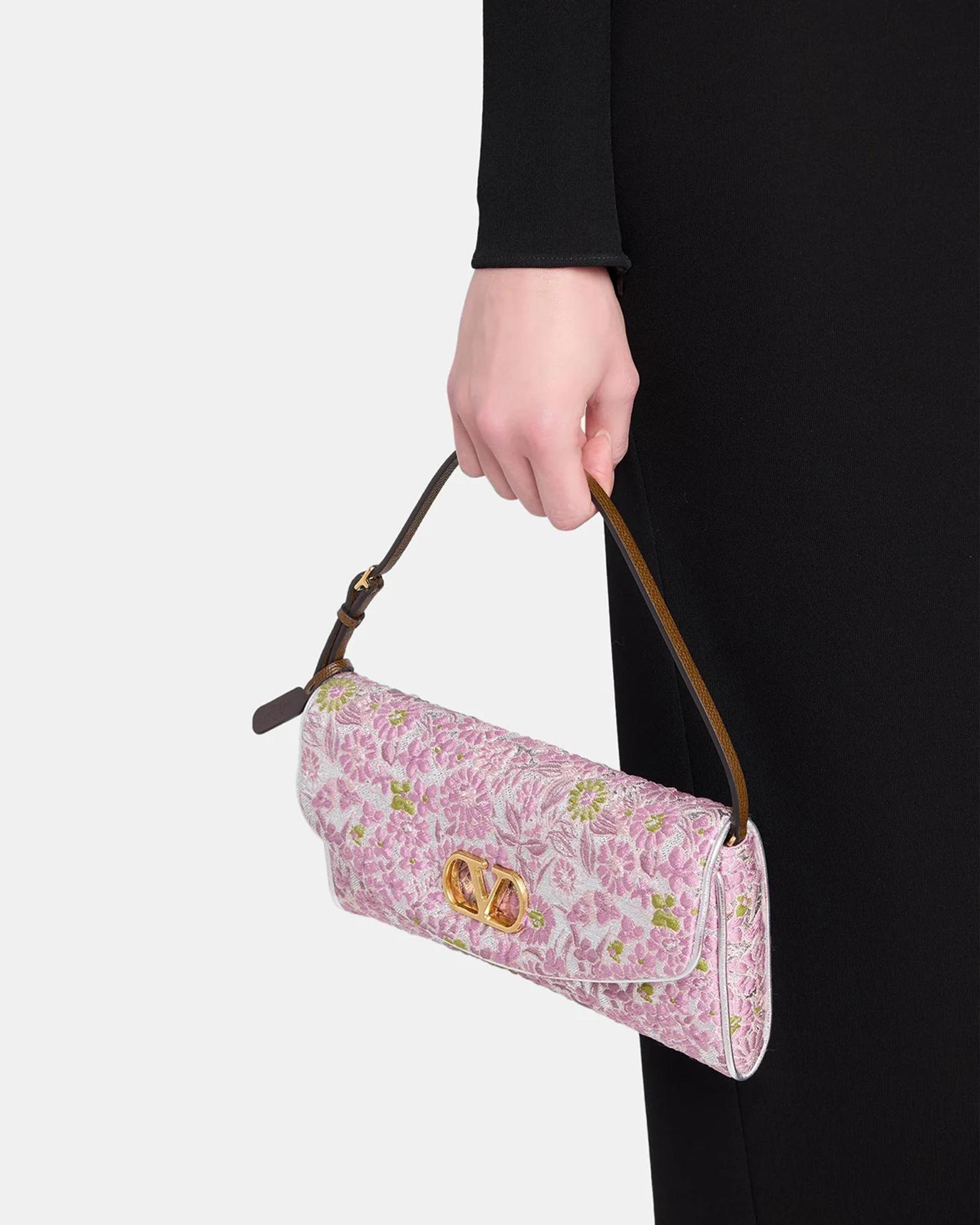 Valentino Garavani Devain Metallic Floral Jacquard Top-Handle Bag